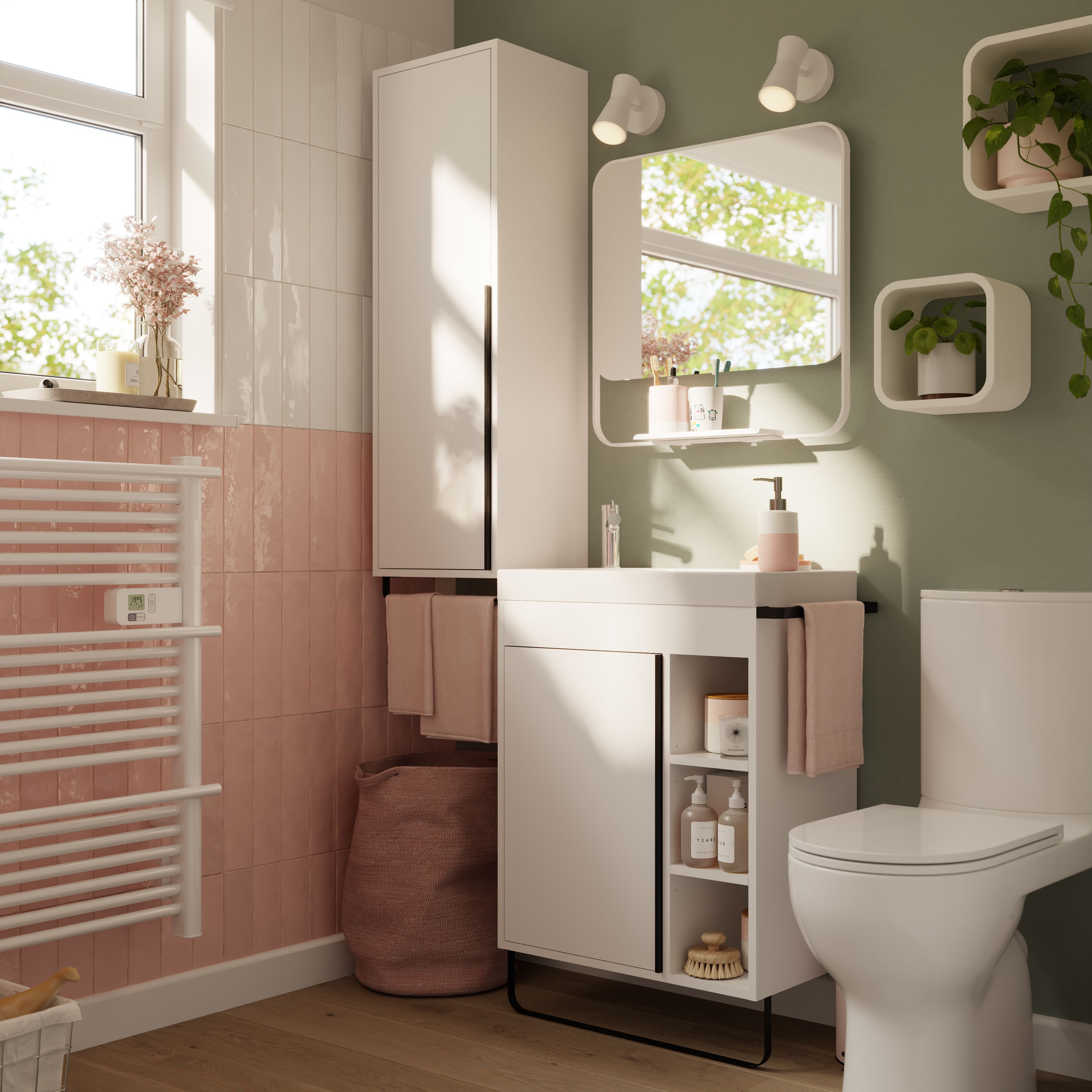 GoodHome Maza Slimline Matt White Single Bathroom Column cabinet (H)115cm (W)36cm