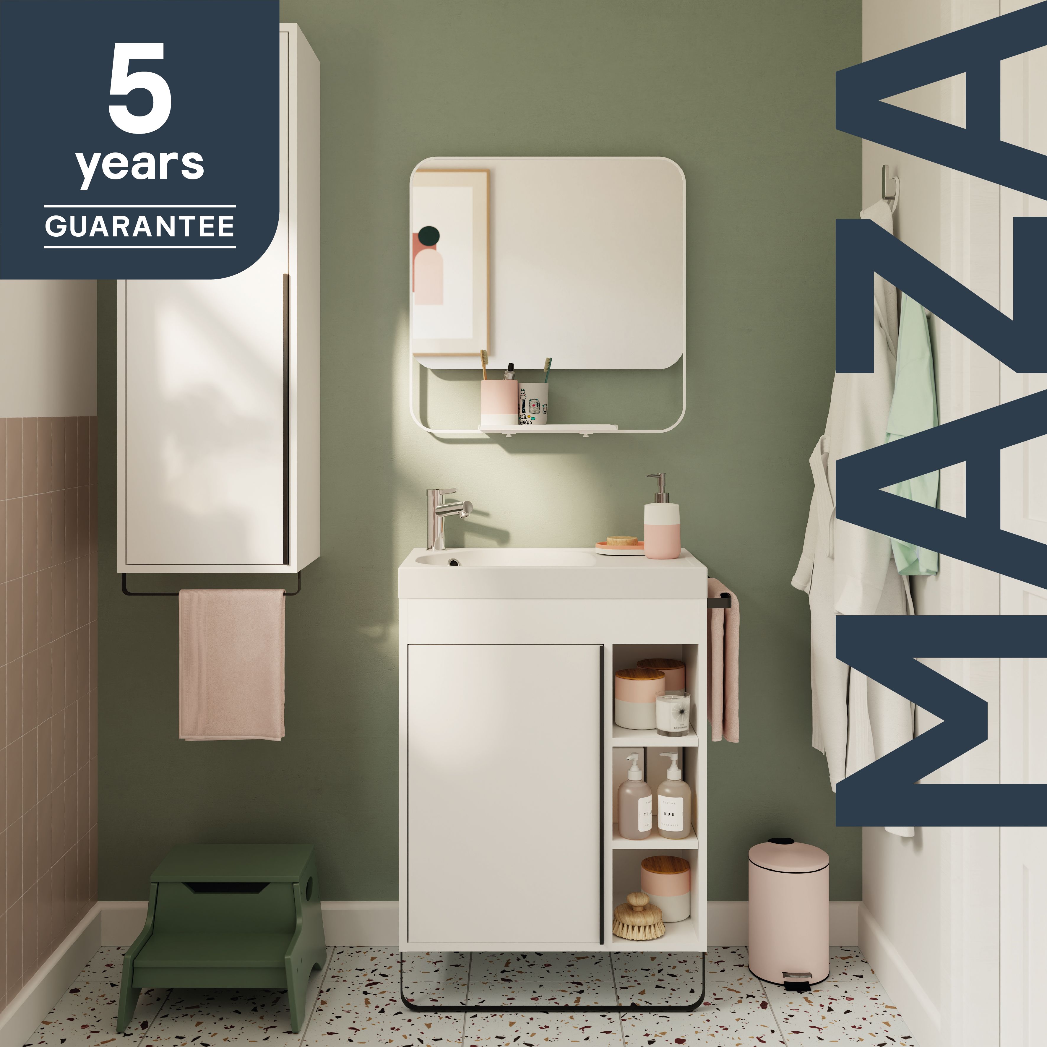 GoodHome Maza Standard Matt White Single Wall-mounted Bathroom Cabinet (H)82cm (W)60cm