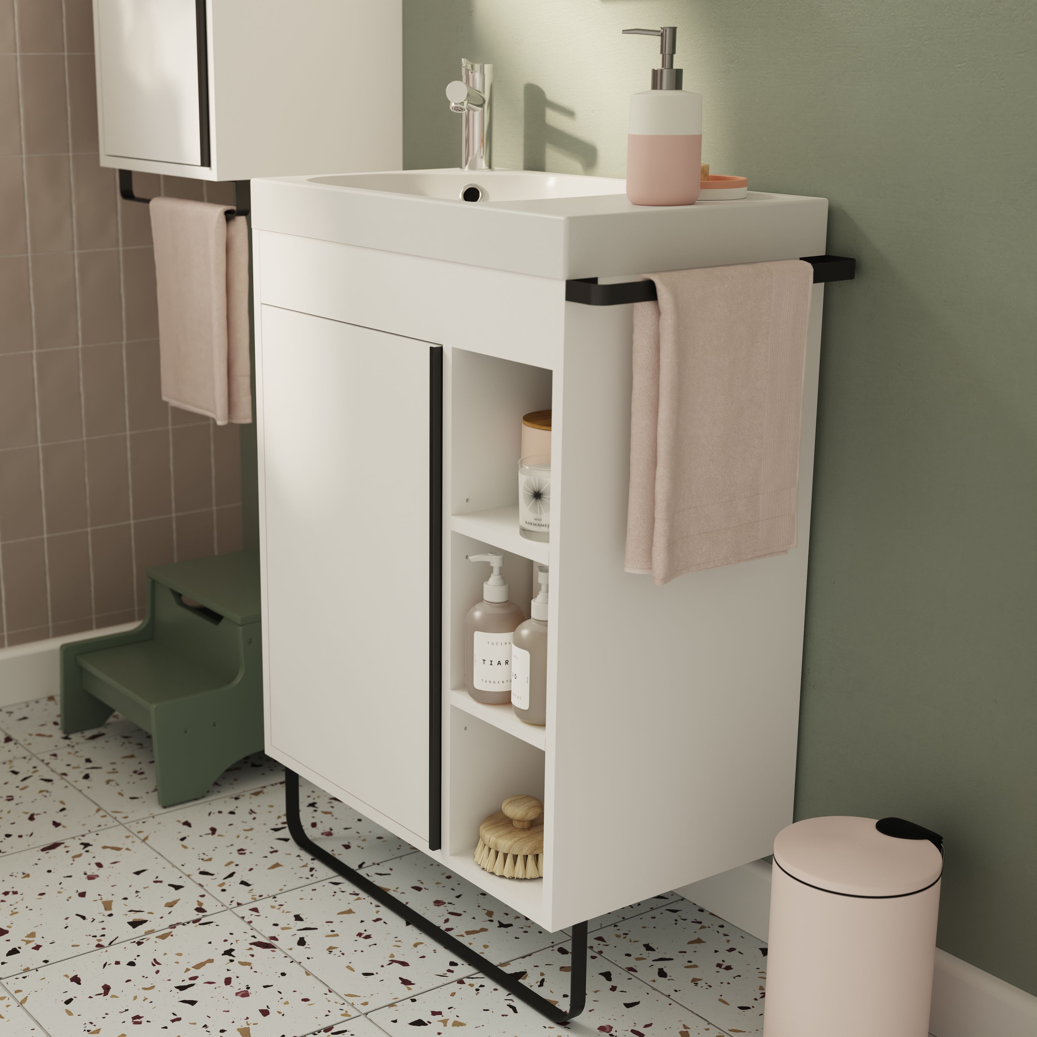 GoodHome Maza Standard Matt White Single Wall-mounted Bathroom Cabinet (H)82cm (W)60cm