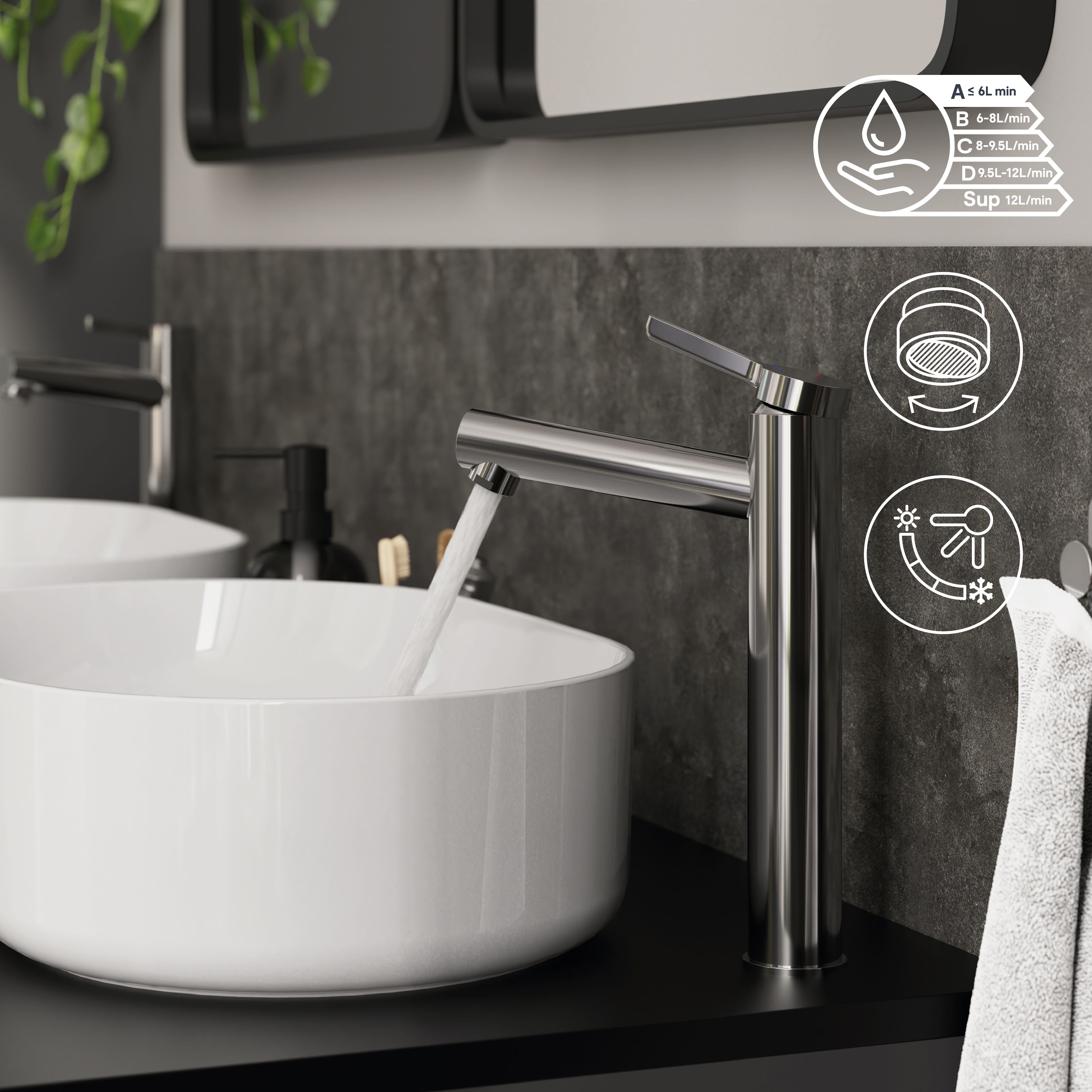GoodHome Maza XL Chrome effect Round Basin Mixer Tap