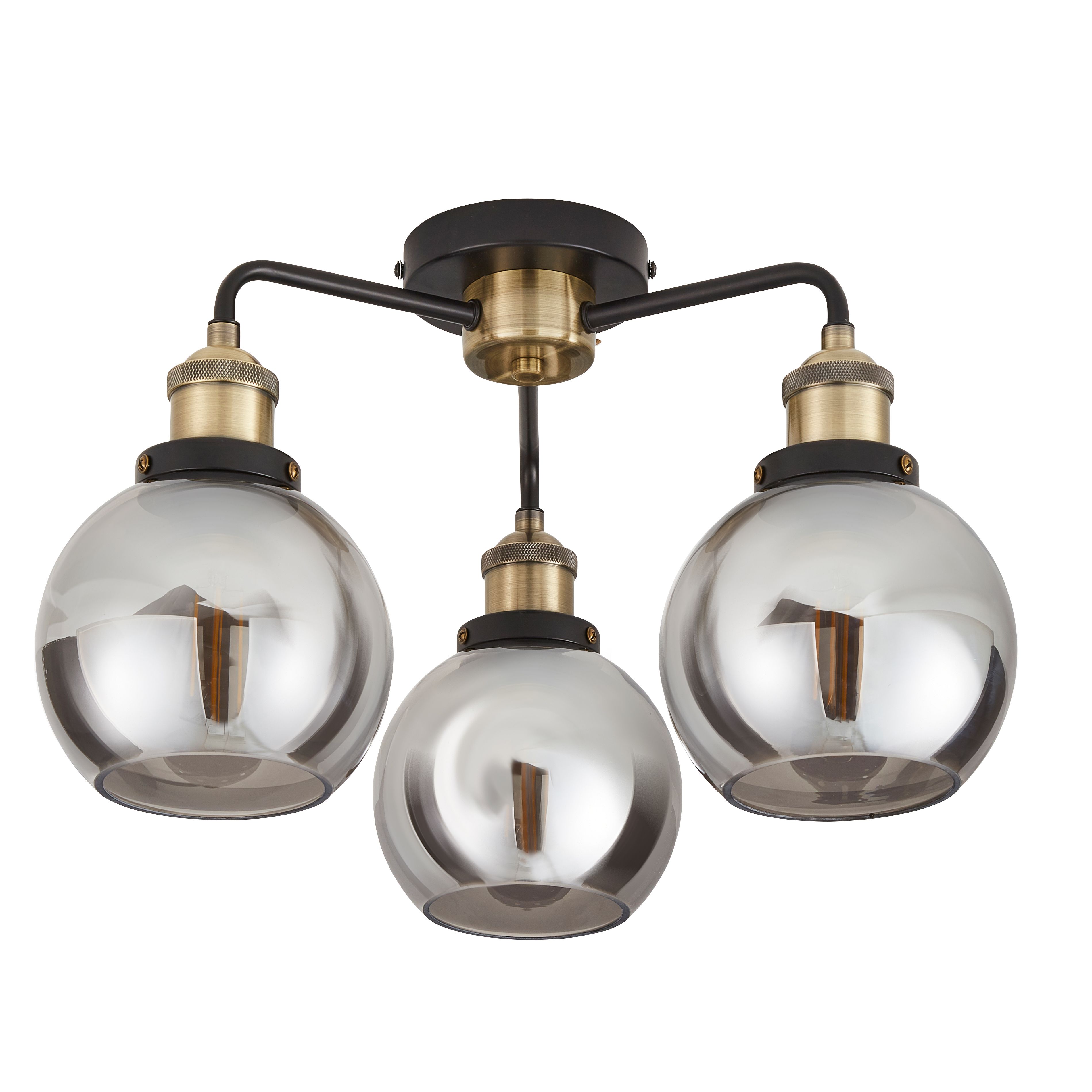 GoodHome Mebel Matt Glass & metal Antique brass effect 3 Lamp LED Ceiling light