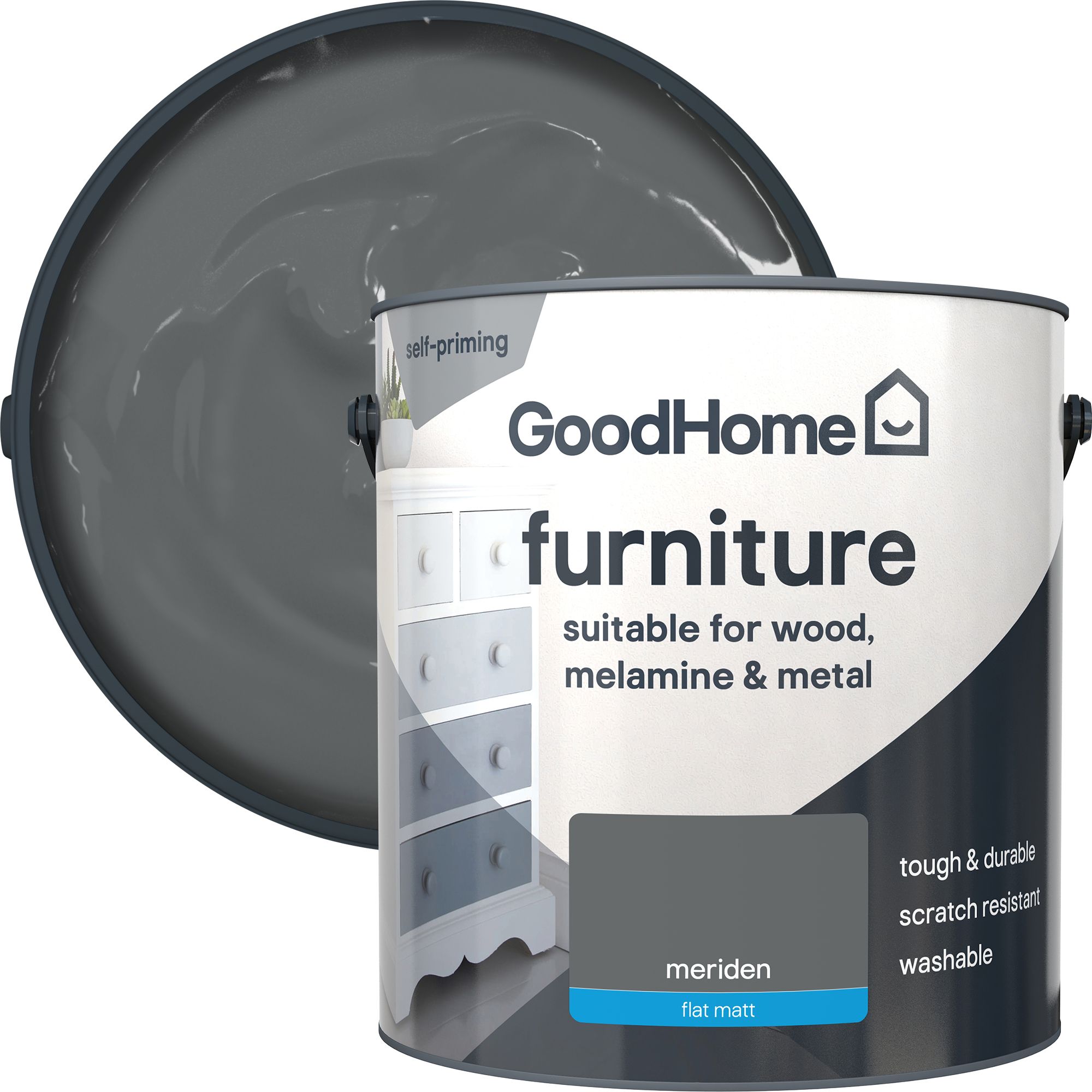 GoodHome Meriden Flat matt Furniture paint, 2L