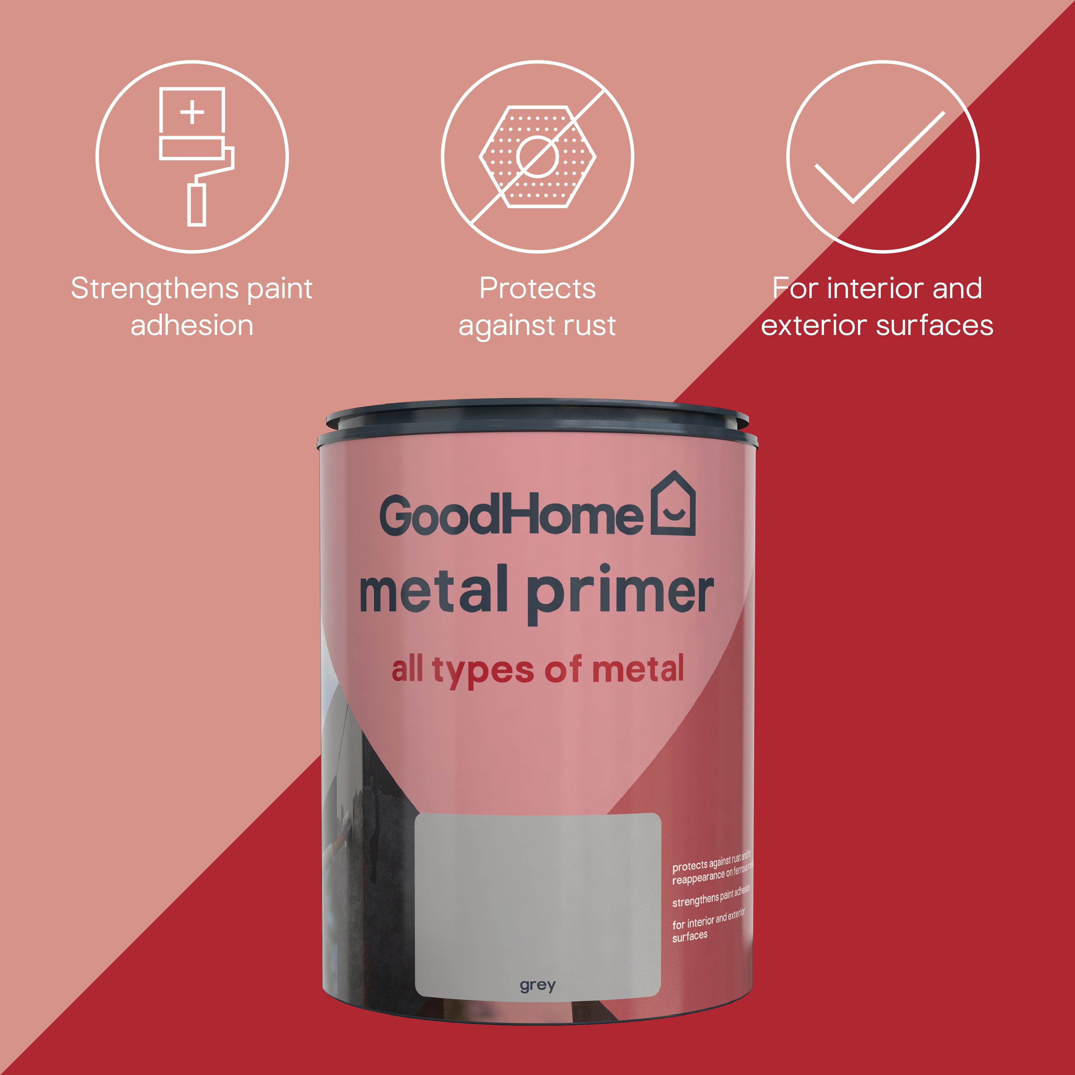 GoodHome Metal Grey Multi-surface Metal Primer & undercoat, 750ml