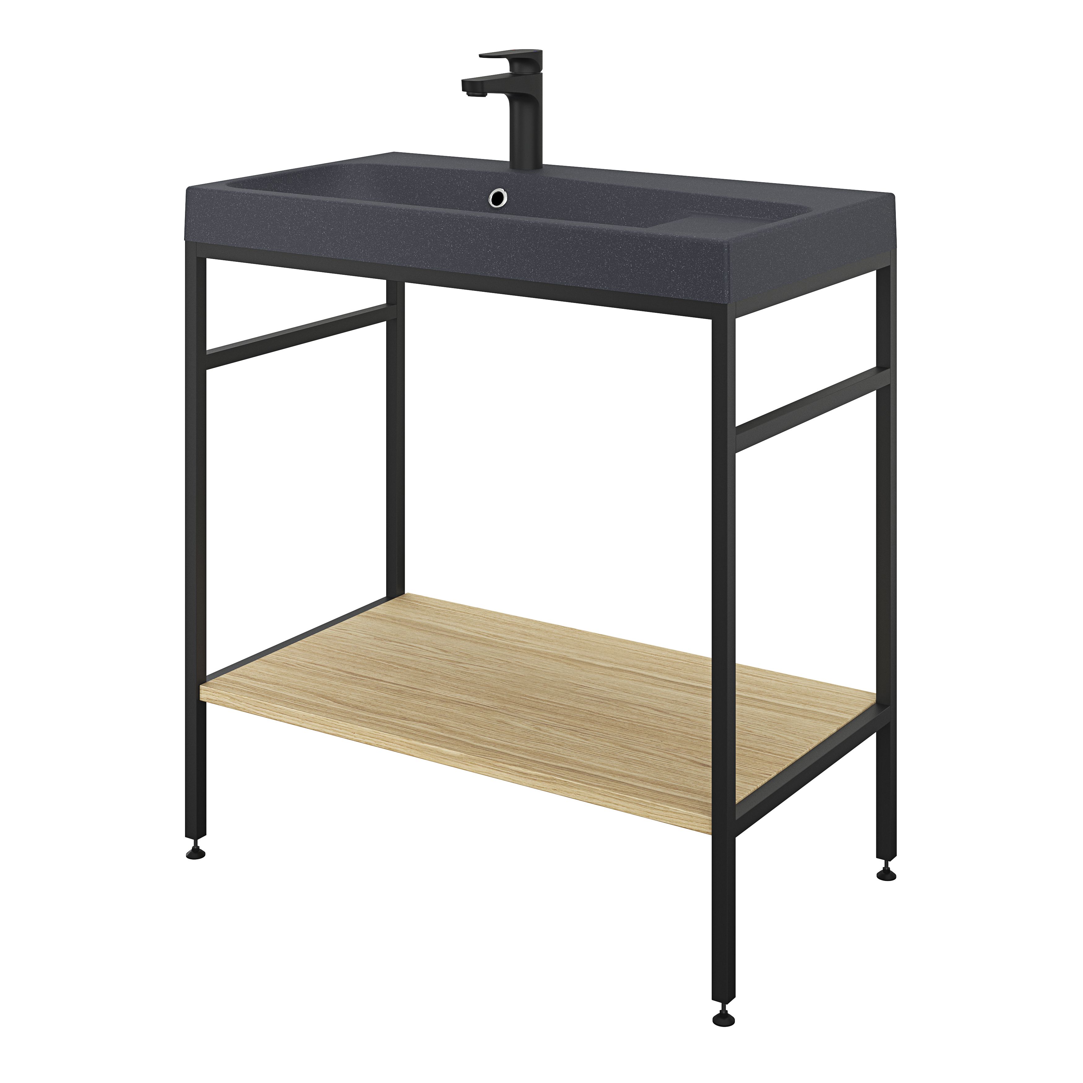 GoodHome Mila Black Rectangular Vanity Basin (W)80.4cm