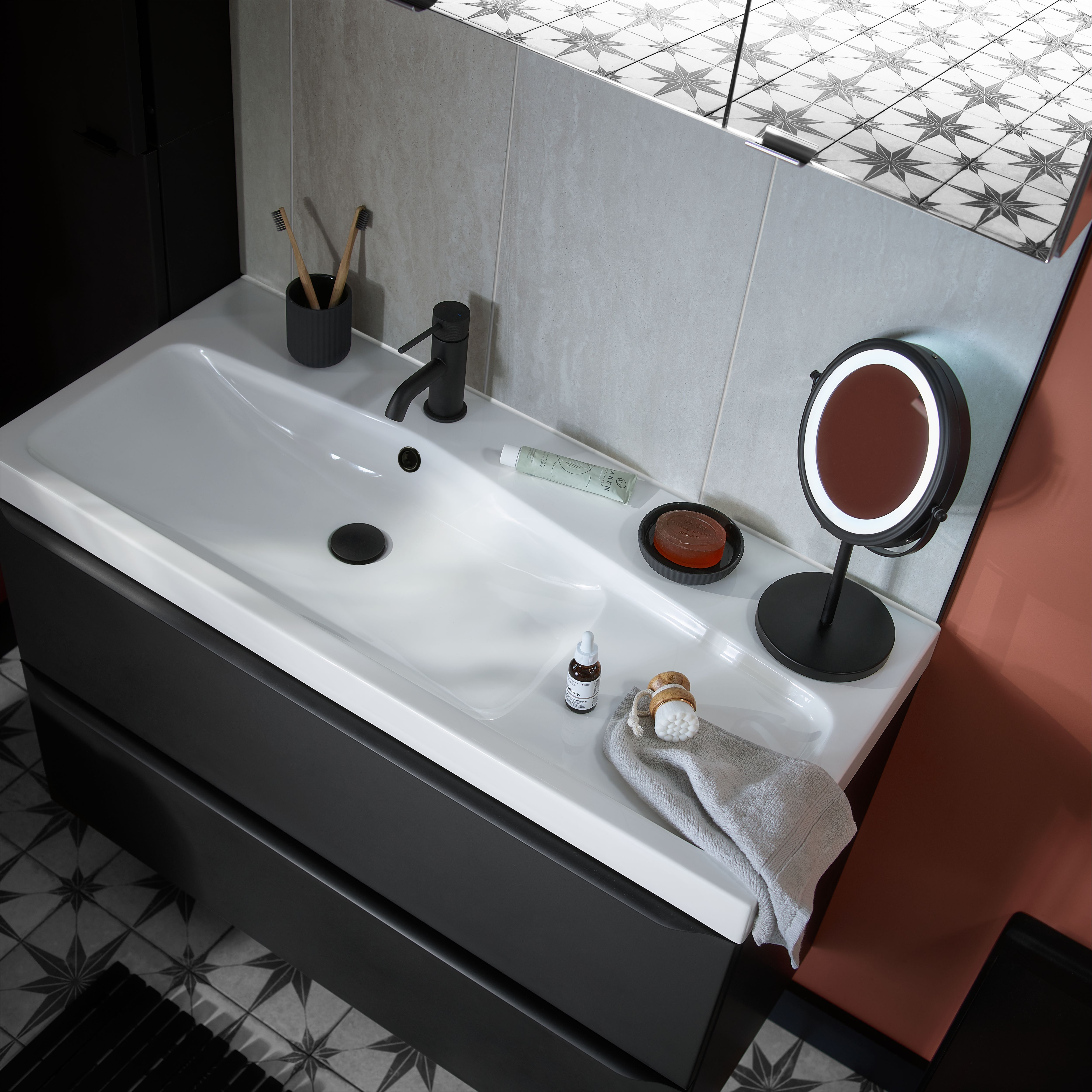 GoodHome Mila White Counter top Basin (W)100.4cm