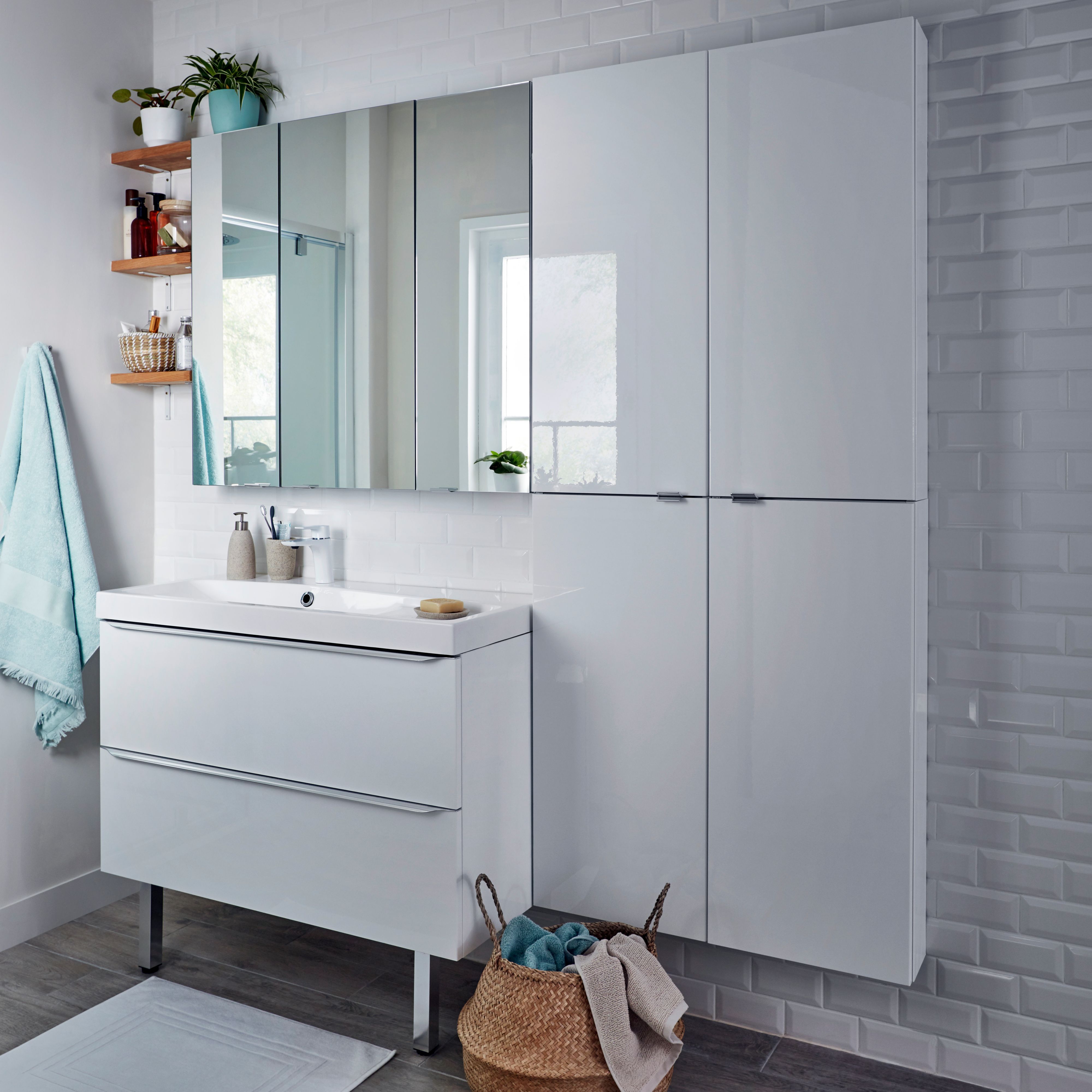 GoodHome Mila White Counter top Basin (W)100.4cm