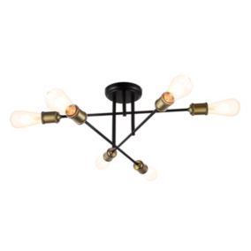 GoodHome Milne Round Matt Metal Black Antique brass effect 6 Lamp Ceiling light