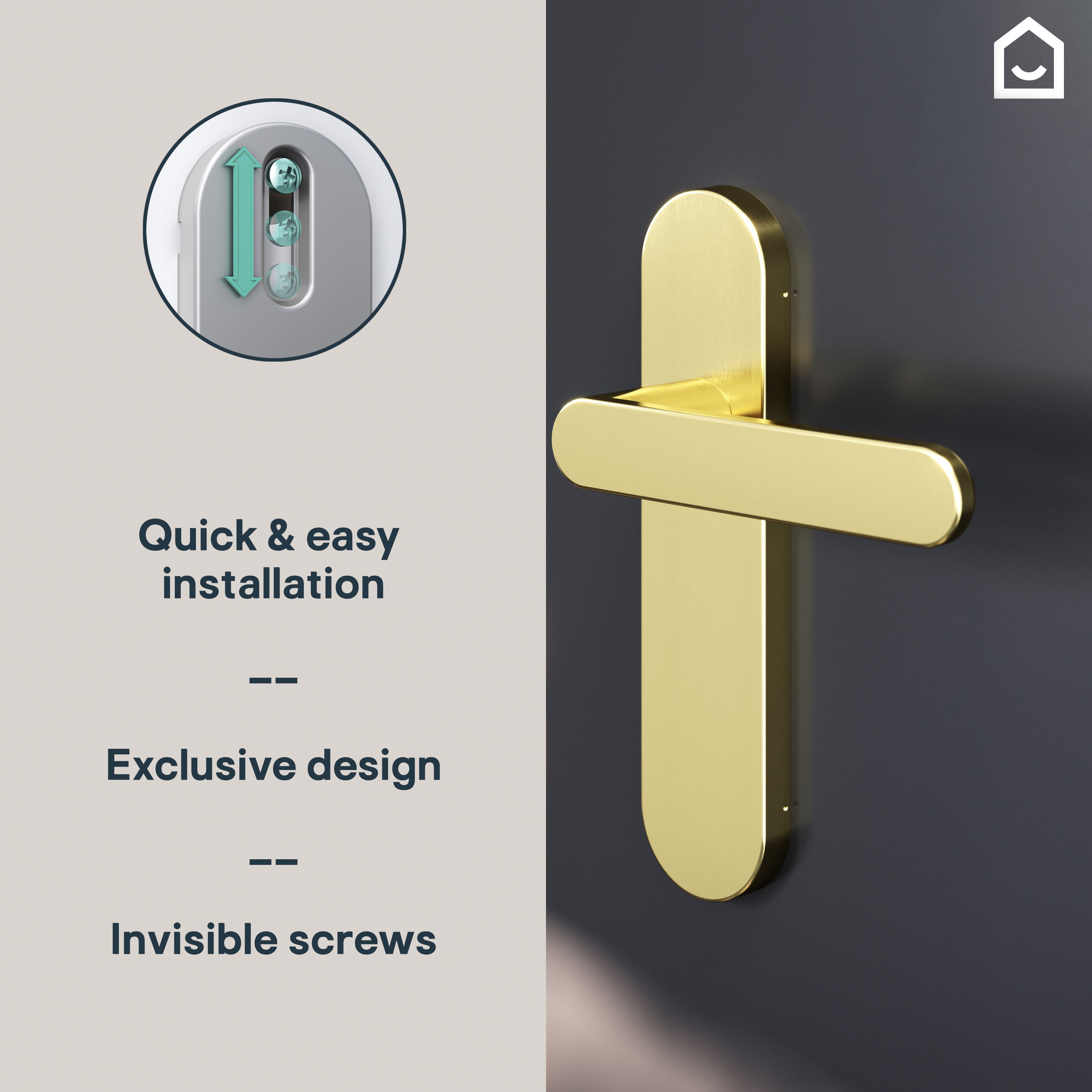 GoodHome Minzh Brushed Brass effect Arch Latch Door handle (L)120mm, Pair