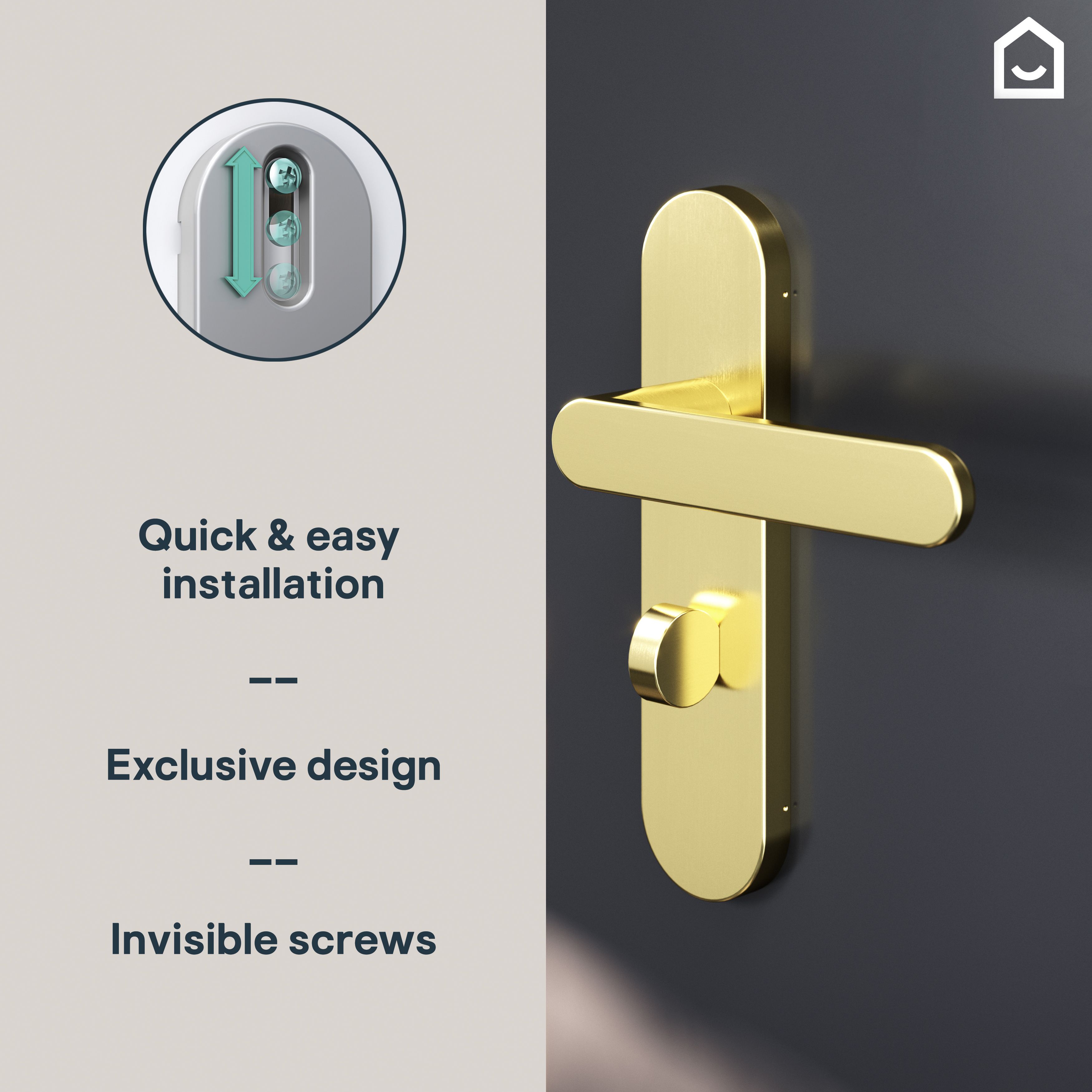 GoodHome Minzh Brushed Brass effect Arch Lock Door handle (L)120mm, Pair