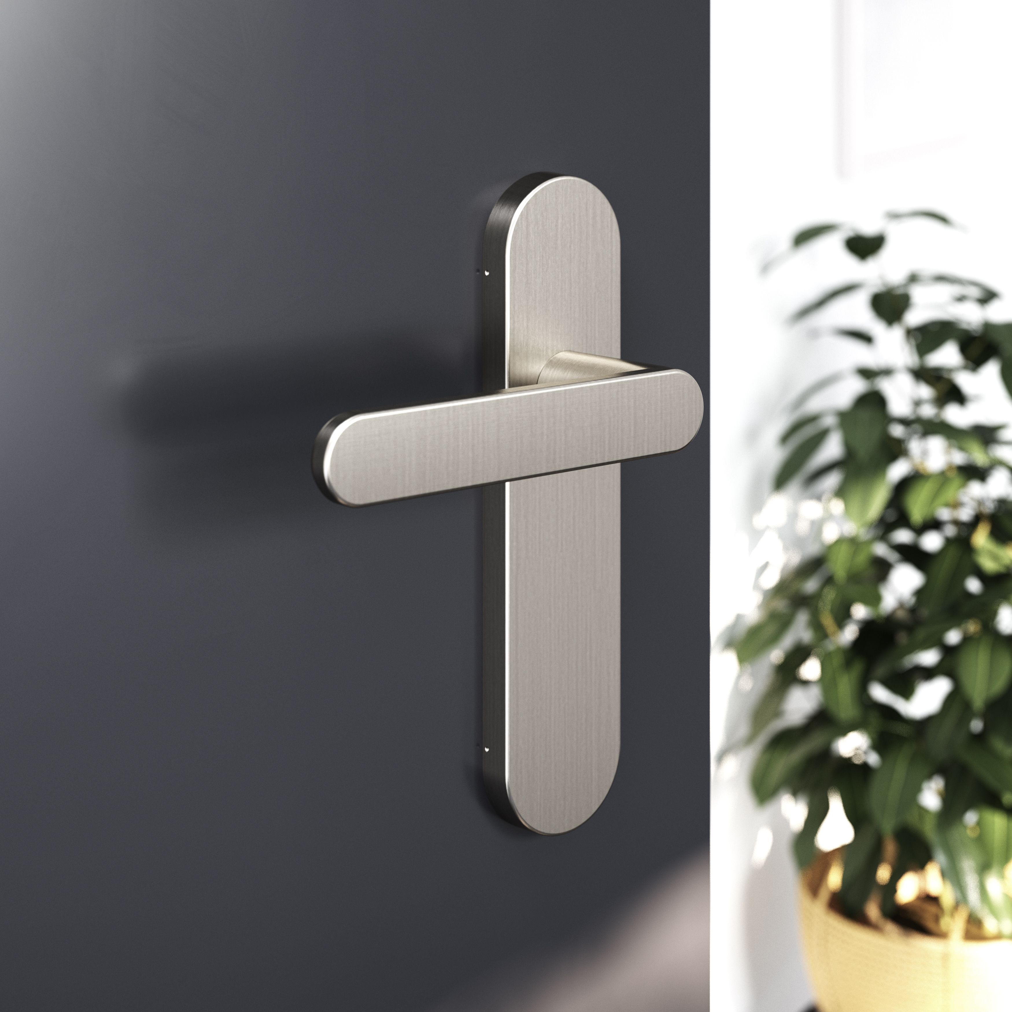 GoodHome Minzh Brushed Nickel effect Aluminium alloy & steel Round Latch Door handle (L)120mm, Pair of 2