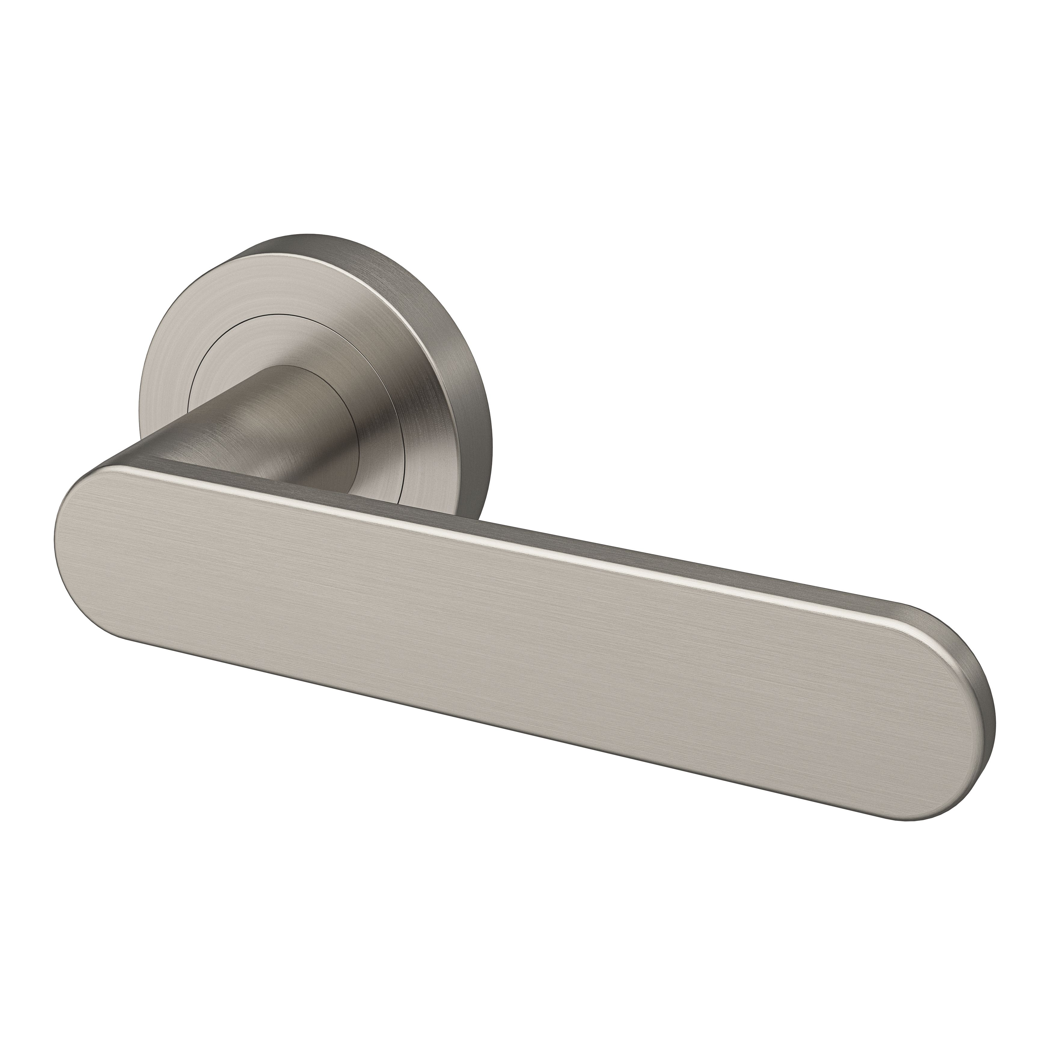 GoodHome Minzh Brushed Nickel effect Round Latch Door handle (L)120mm, Pair