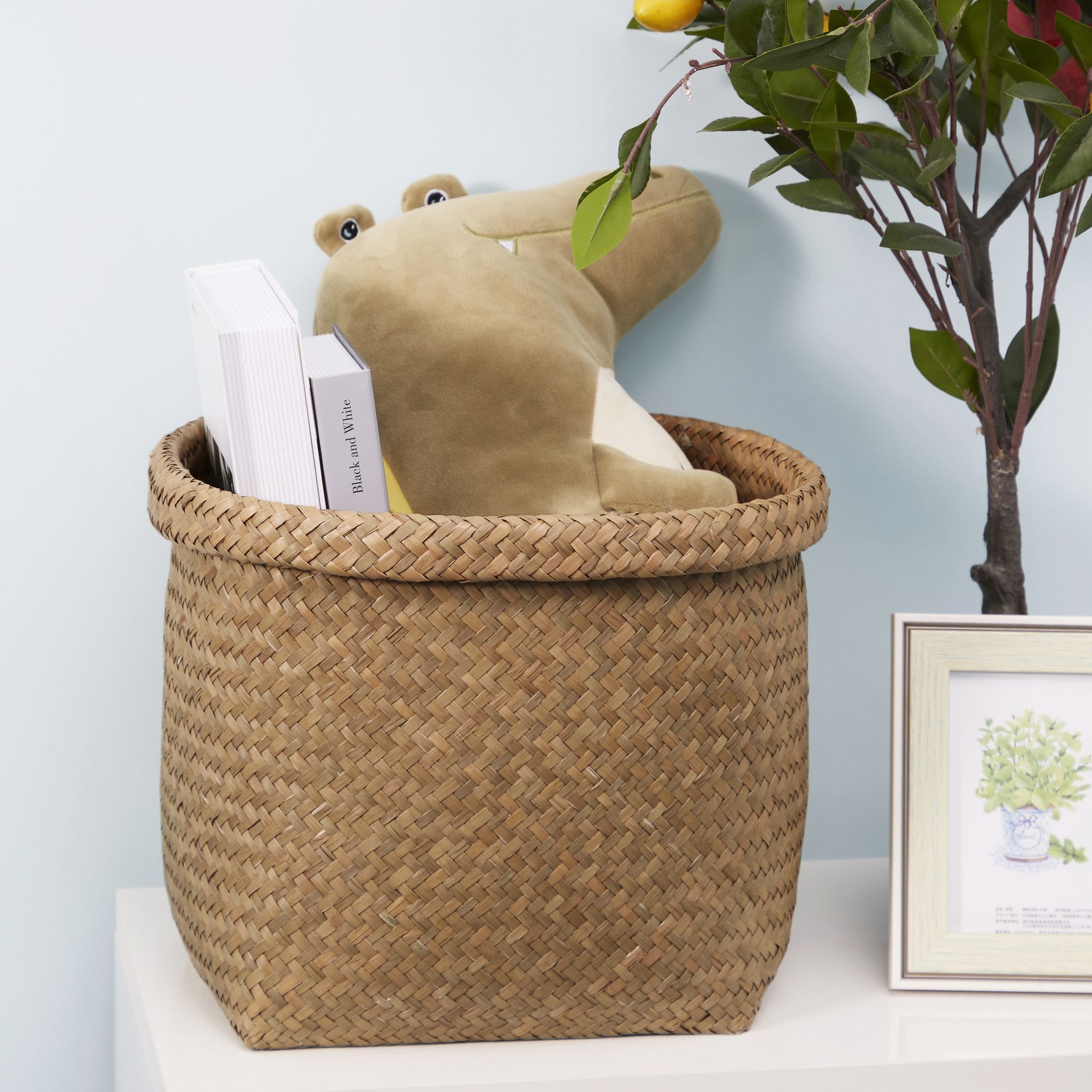 GoodHome Mixxit Curved Natural Seagrass Storage basket (H)30cm (W)30cm (D)30cm