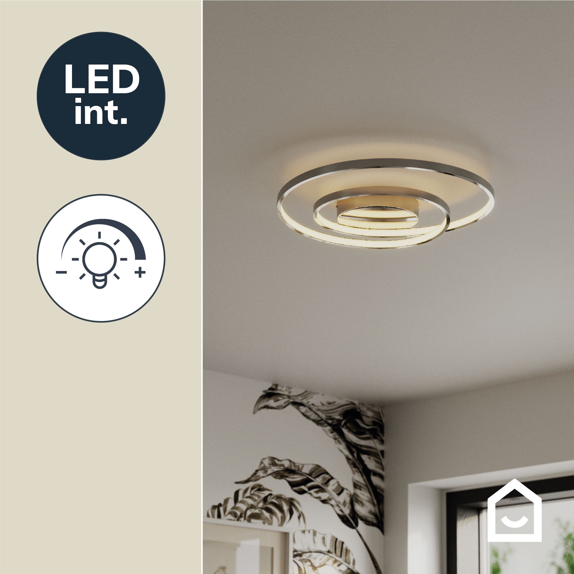 GoodHome Modern Metal & plastic Chrome effect LED Ceiling light