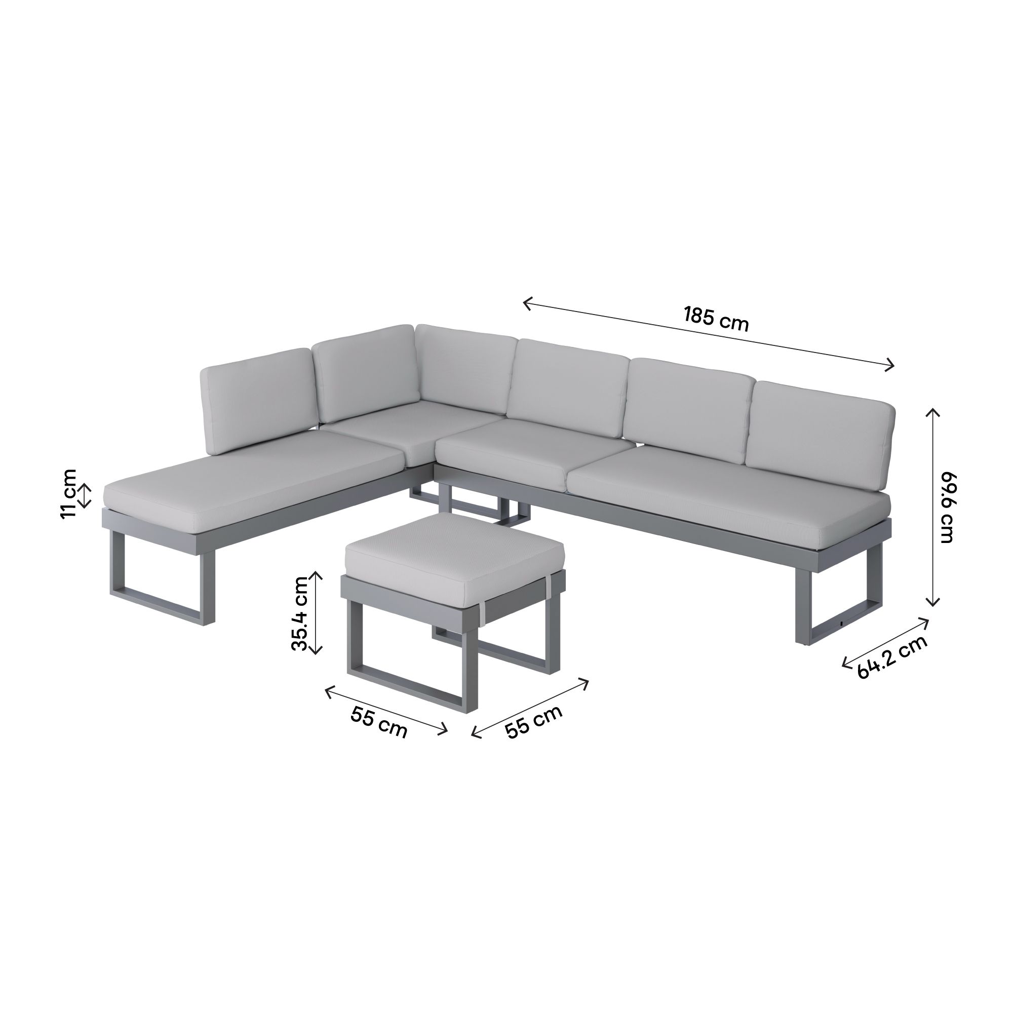 GoodHome Moorea Steel grey Aluminium 6 Seater Coffee set