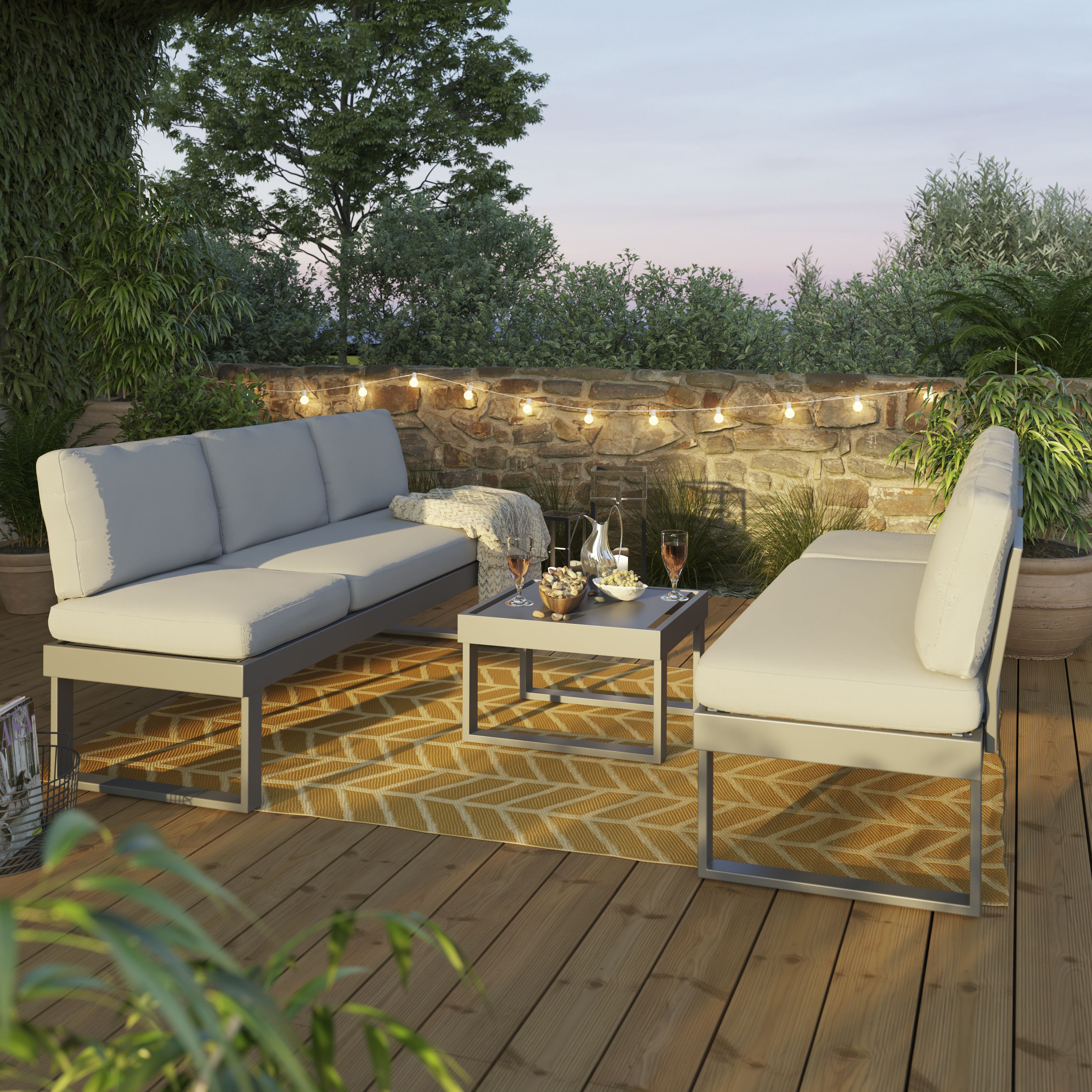 GoodHome Moorea Steel grey Aluminium 6 Seater Coffee set