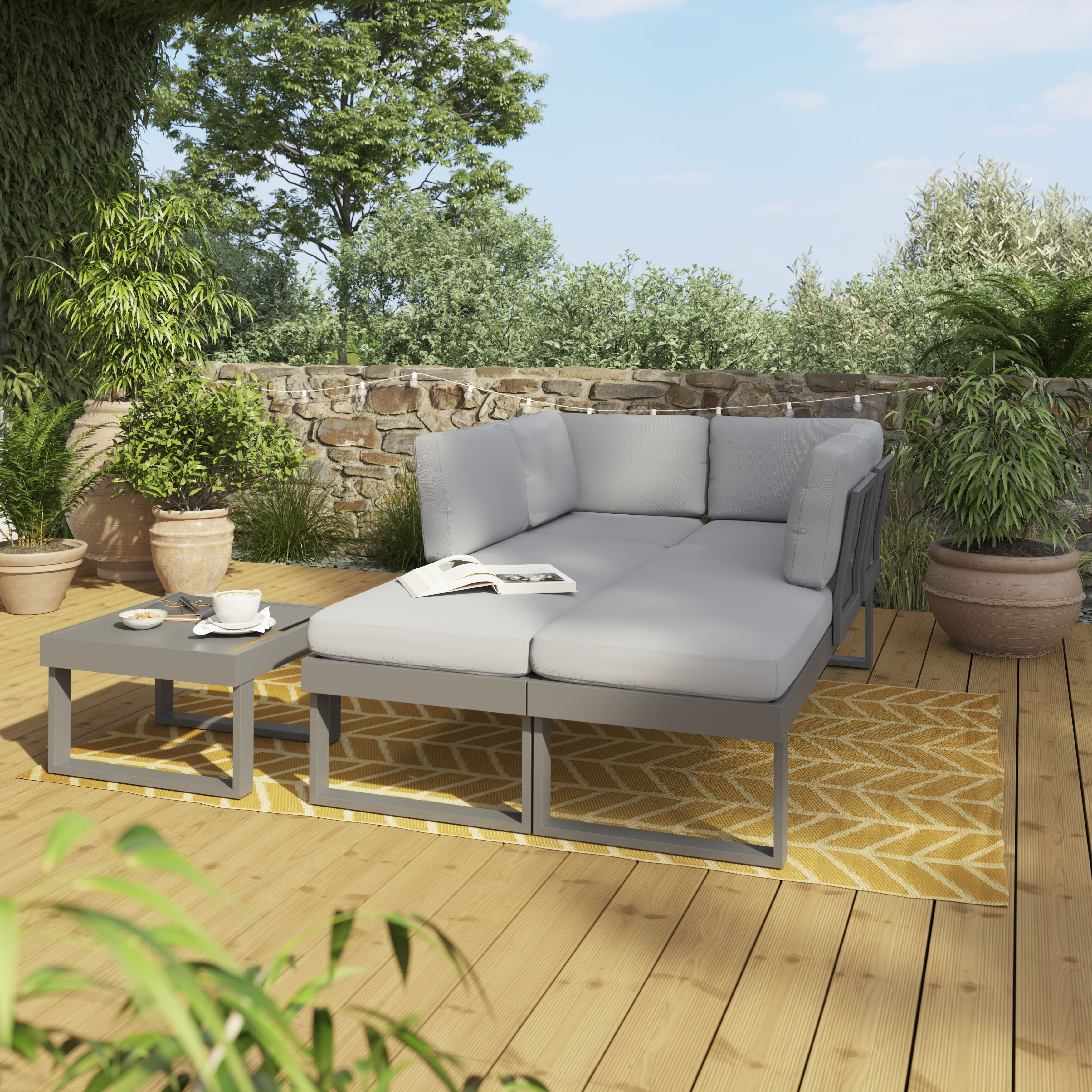 GoodHome Moorea Steel grey Aluminium 6 Seater Coffee set
