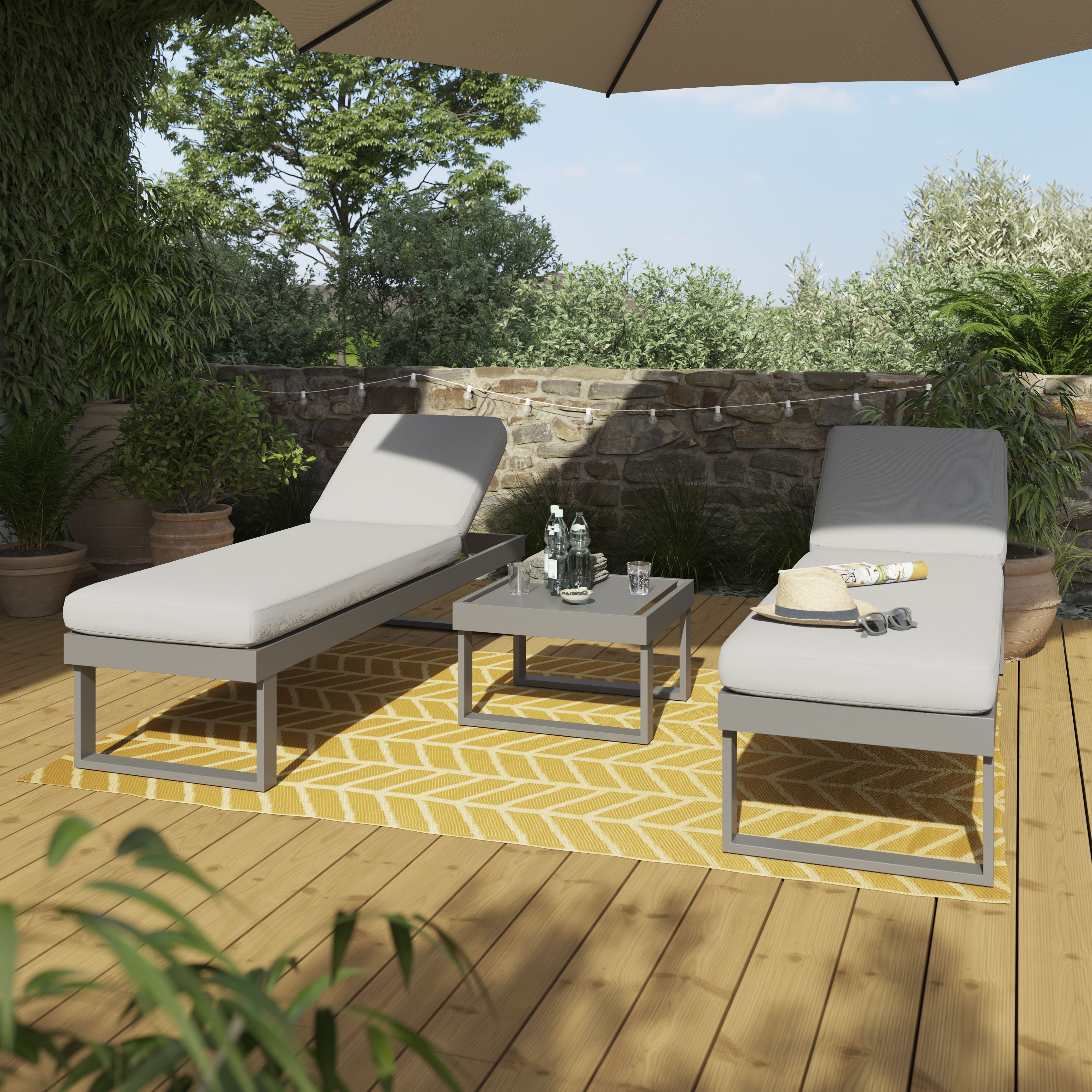 GoodHome Moorea Steel grey Aluminium 6 Seater Coffee set