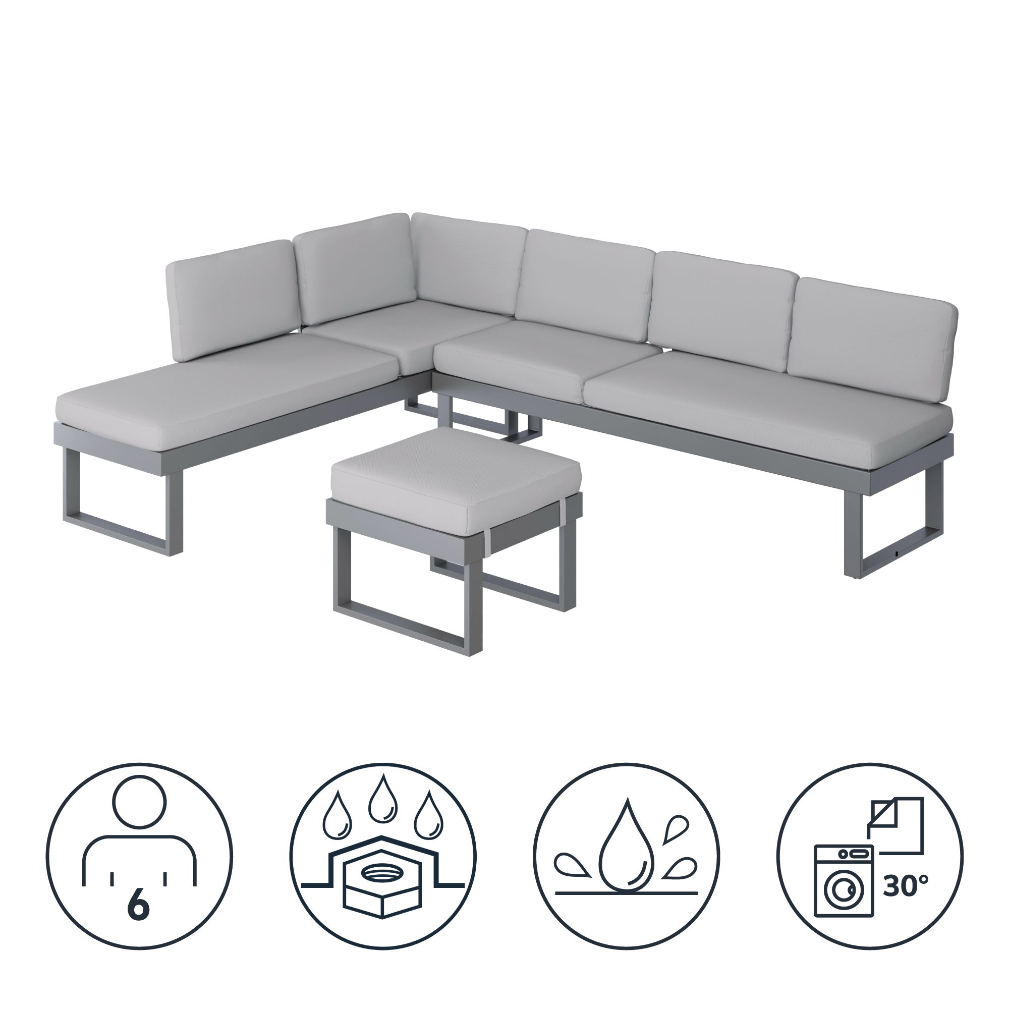 GoodHome Moorea Steel grey Aluminium 6 Seater Coffee set