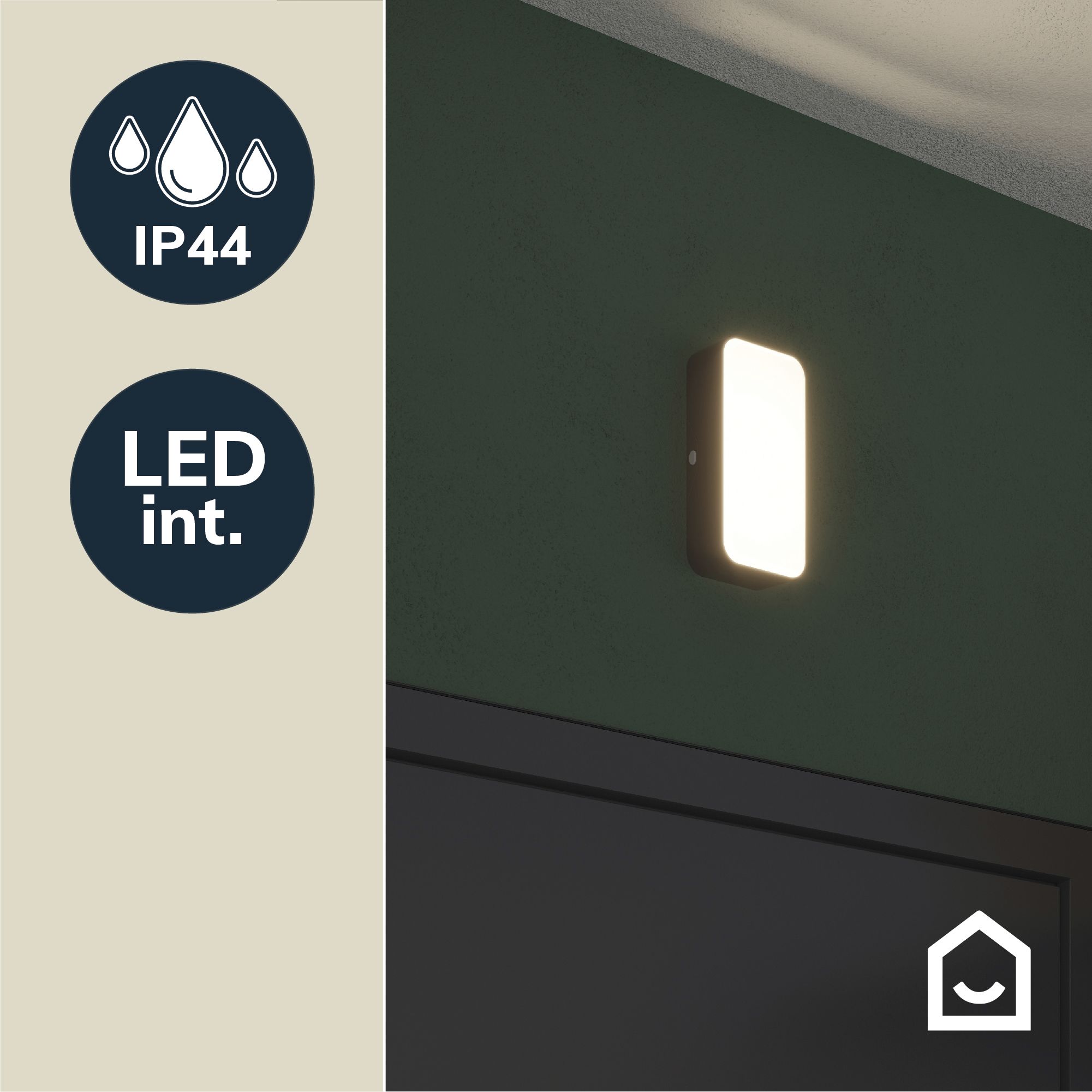GoodHome Morseby Black Wired LED Bulkhead light