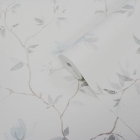 GoodHome Mugga Blue Glitter effect Floral Textured Wallpaper