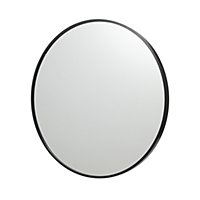 GoodHome Muhely Brushed Black Modern Round Wall-mounted Framed Mirror, (H)60.9cm (W)60.9cm