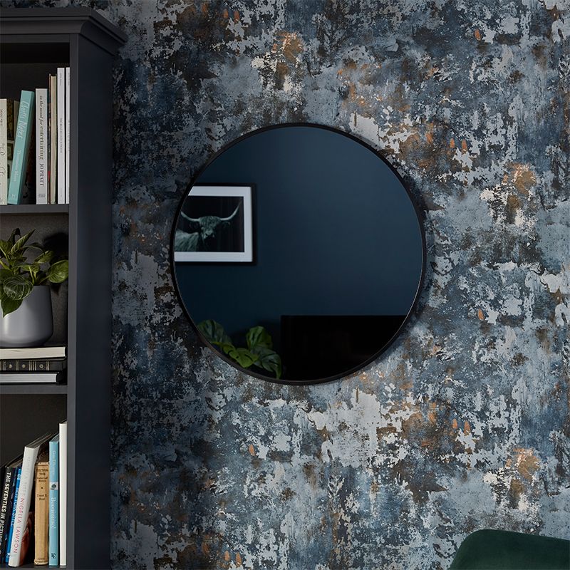 GoodHome Muhely Brushed Black Round Framed Mirror (H)80.9cm (W)80.9cm