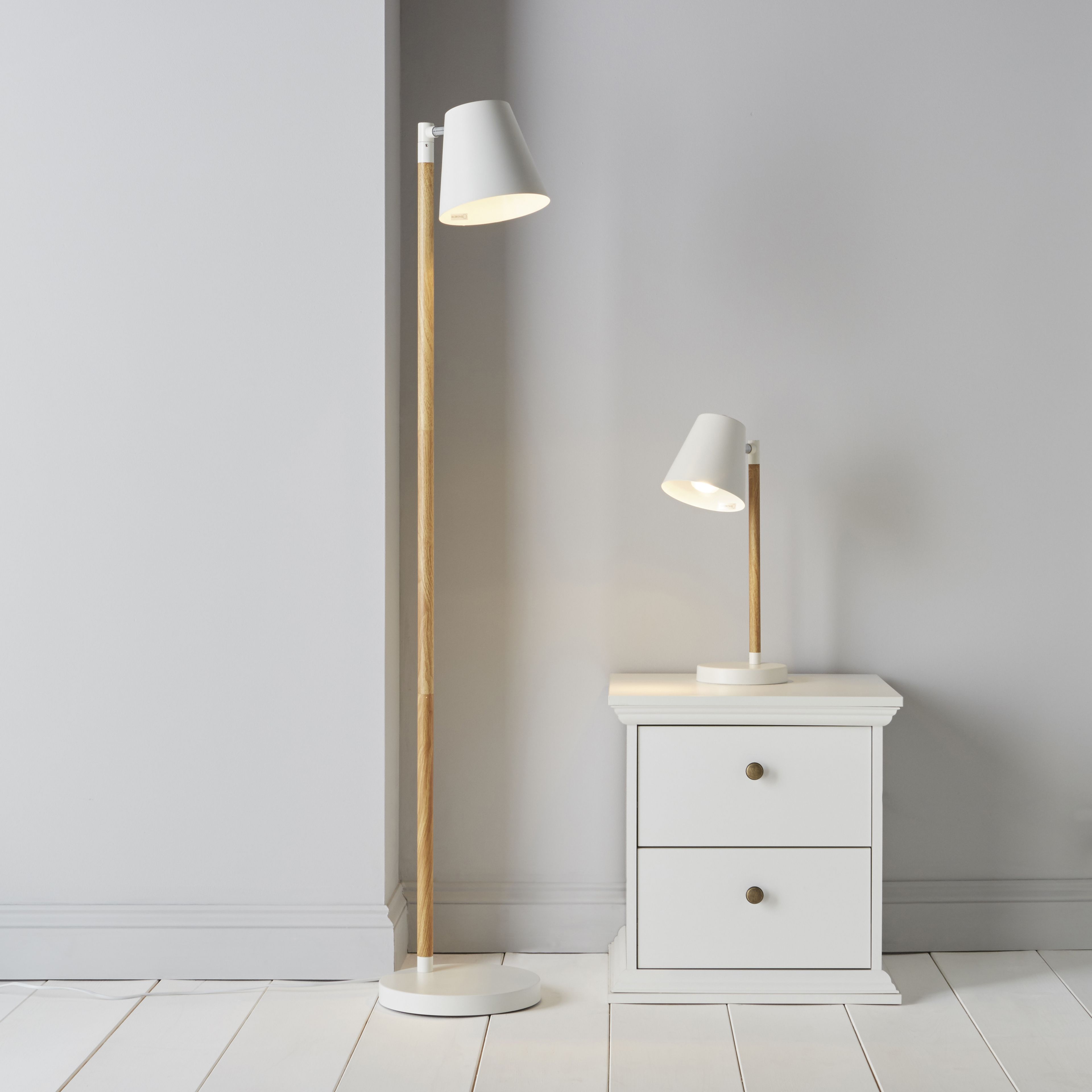 GoodHome Mulanje Matt White Wood effect Table light