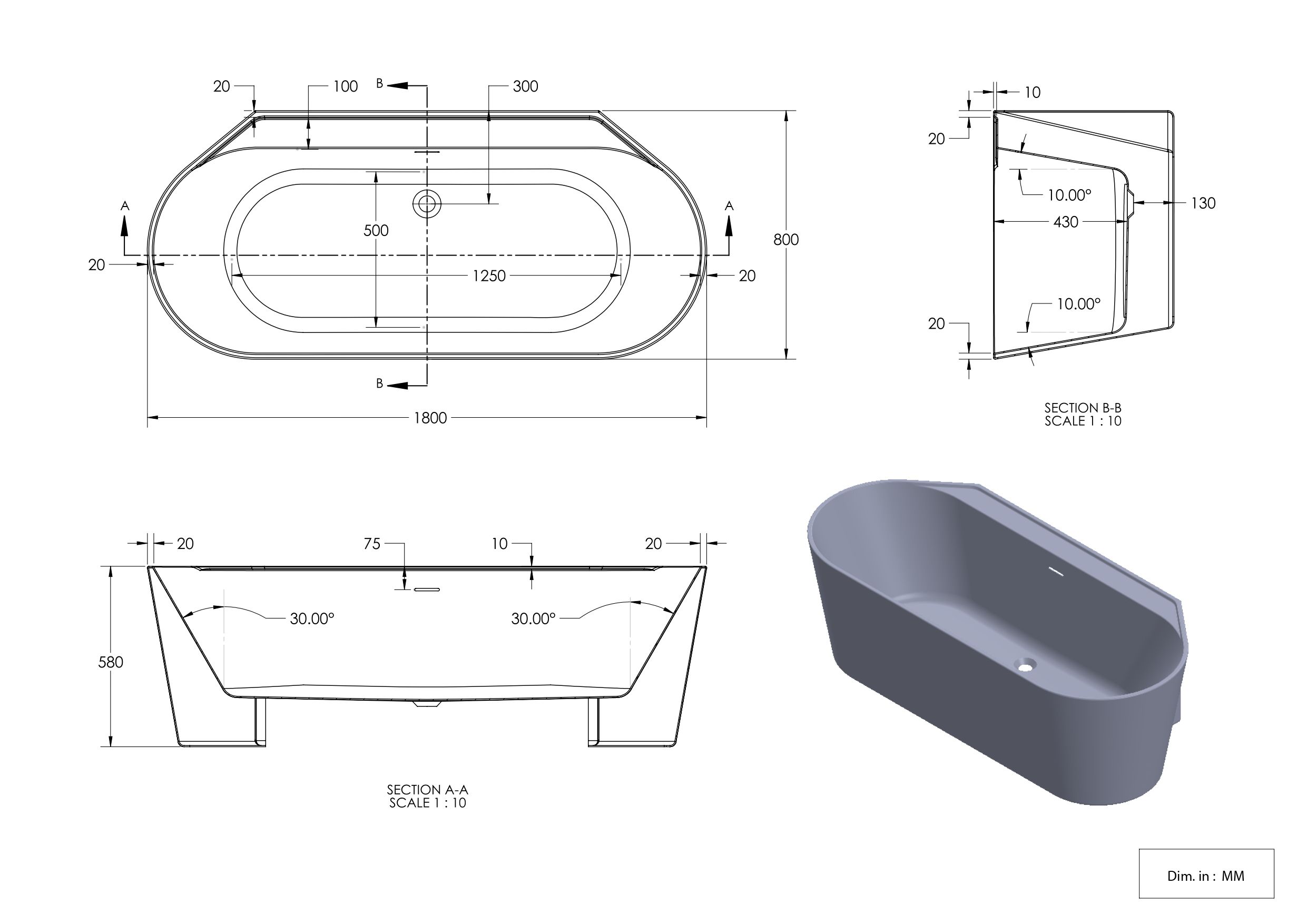 GoodHome Nakina Gloss White Acrylic Back to wall D-shaped Double ended Bath (L)1800mm (W)800mm