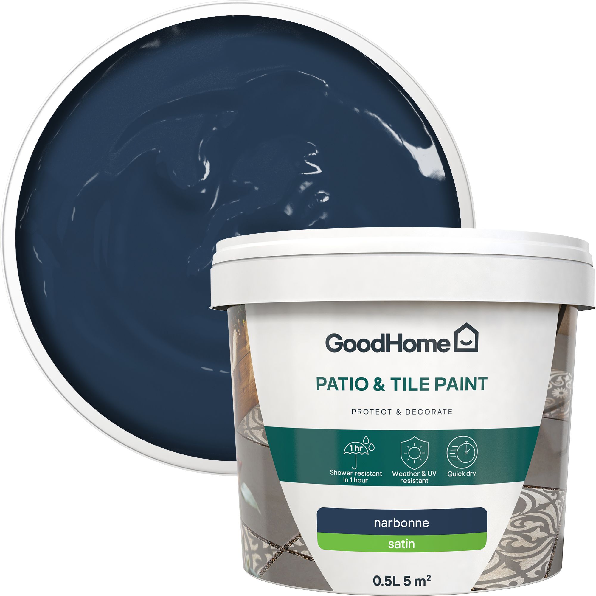 GoodHome Narbonne Satin Patio & tile paint, 500ml Tin