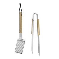 GoodHome Natural Beech & stainless steel 2 piece Barbecue tool set