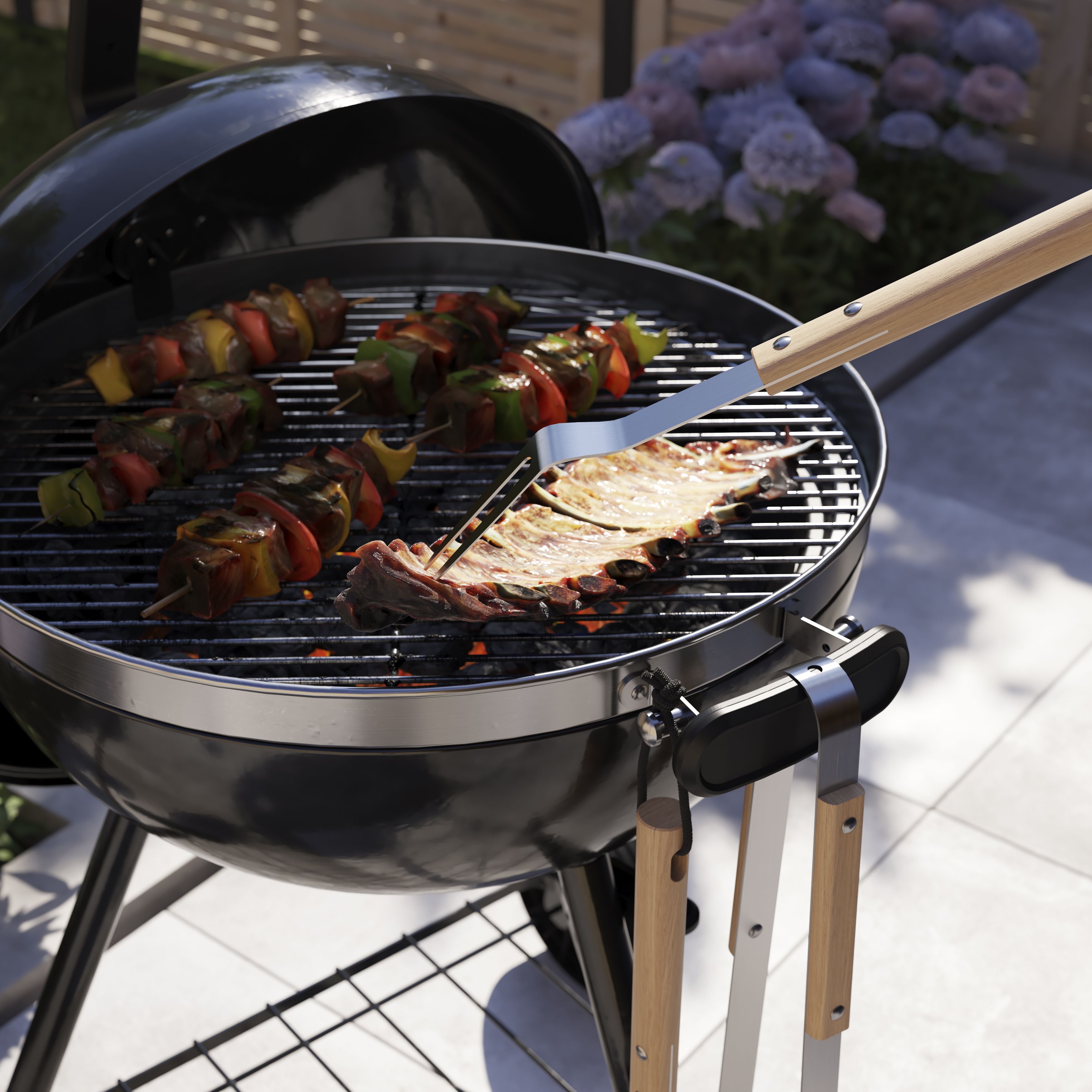 GoodHome Natural Beech & stainless steel Grill fork
