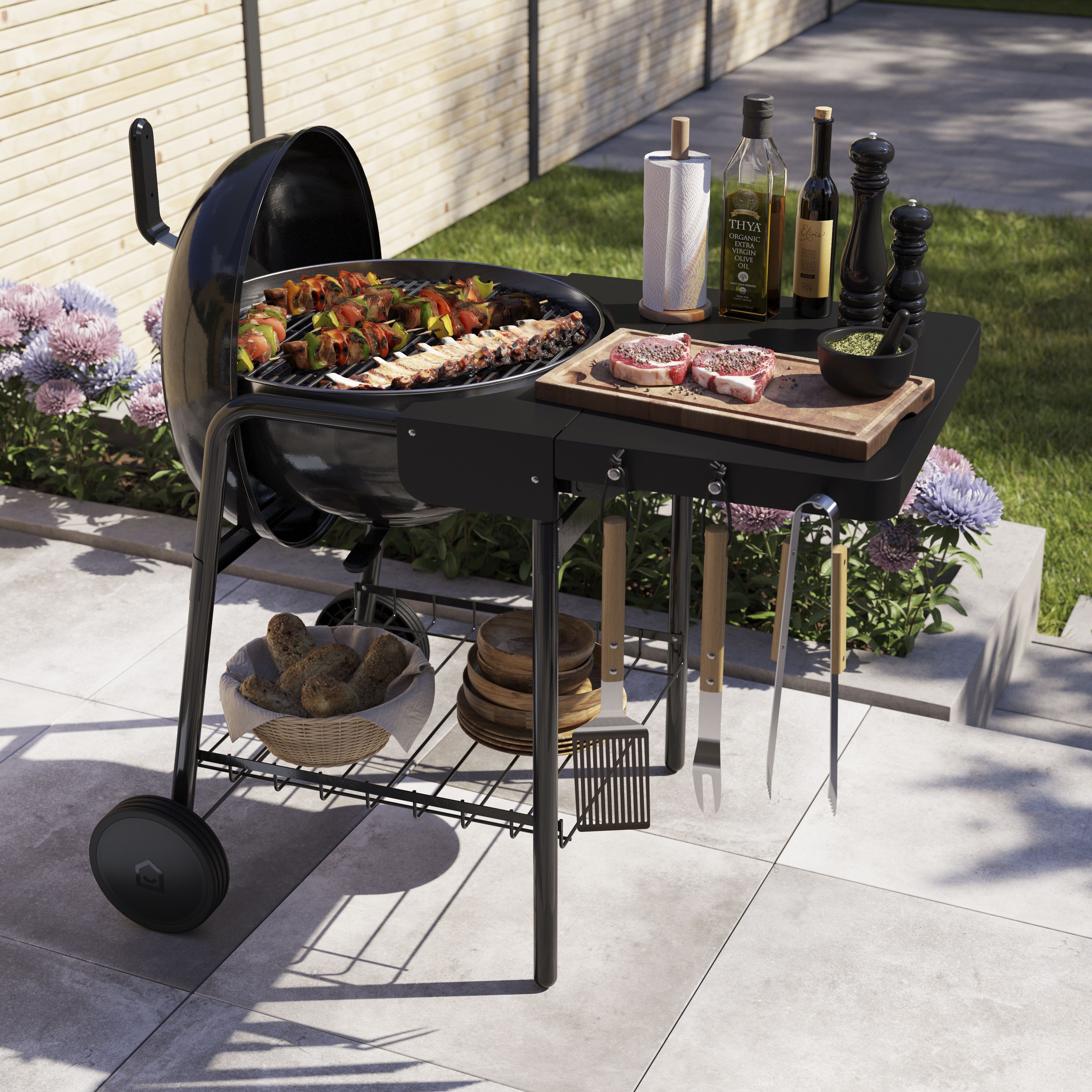 GoodHome Natural Beech & stainless steel Grill fork