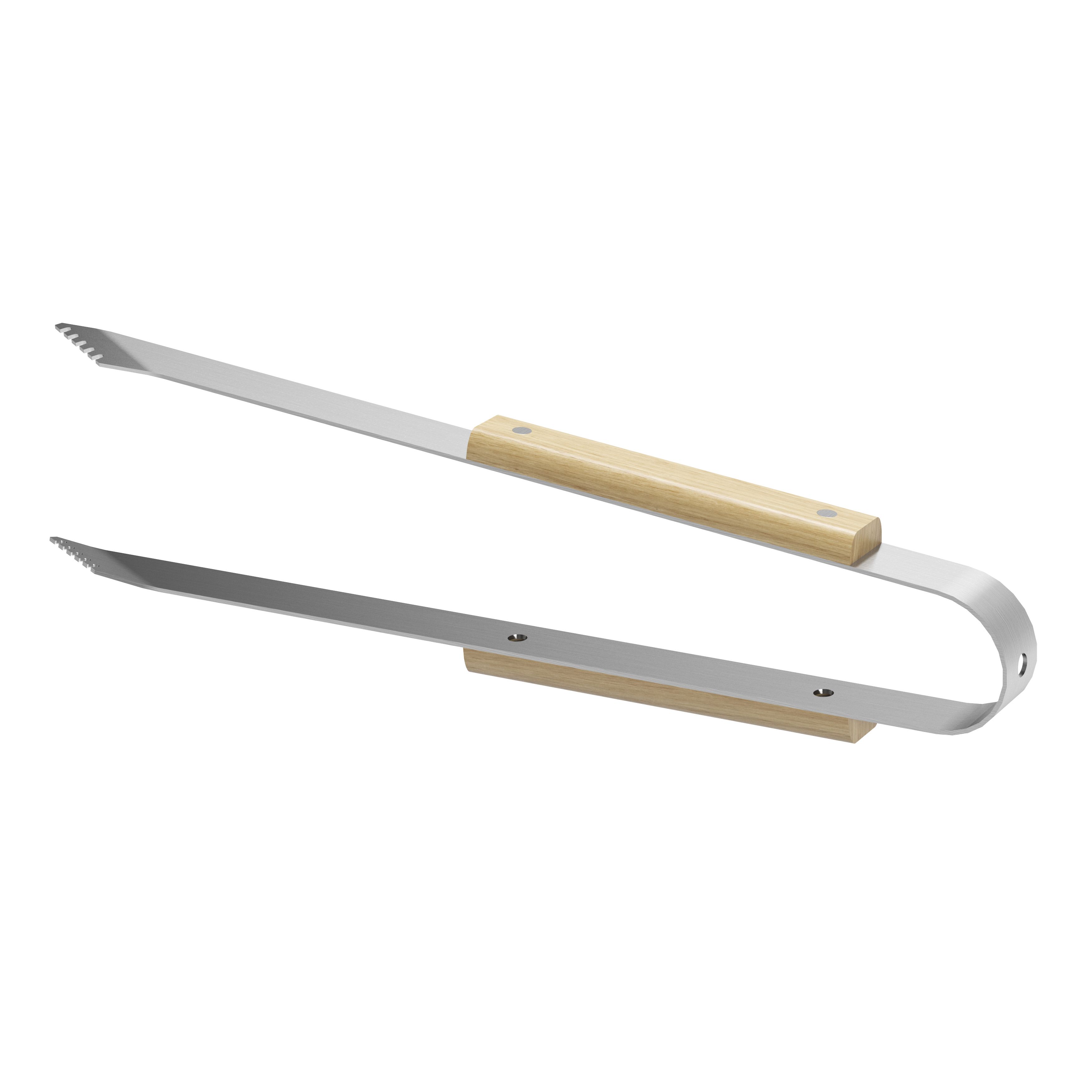 GoodHome Natural Beech & stainless steel Grill tongs