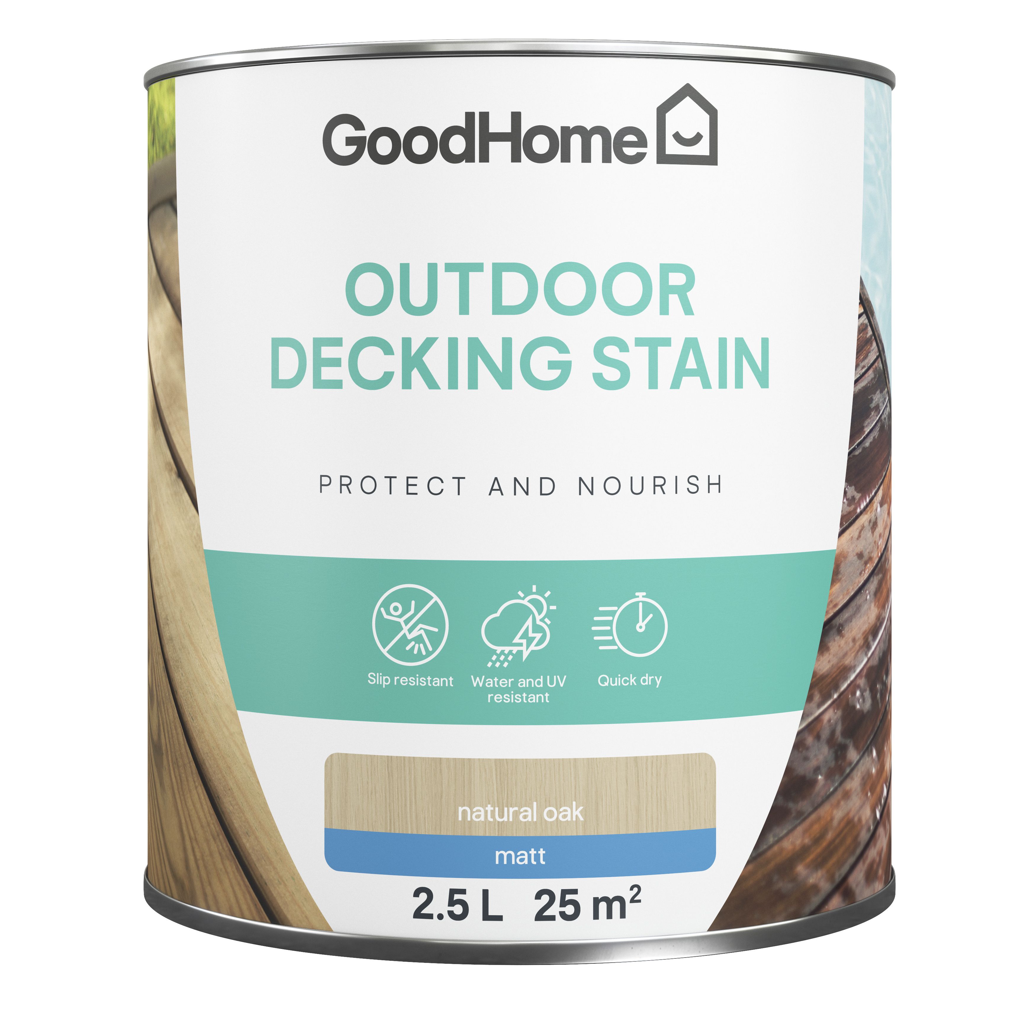GoodHome Natural oak Matt Quick dry Decking Wood stain, 2.5L
