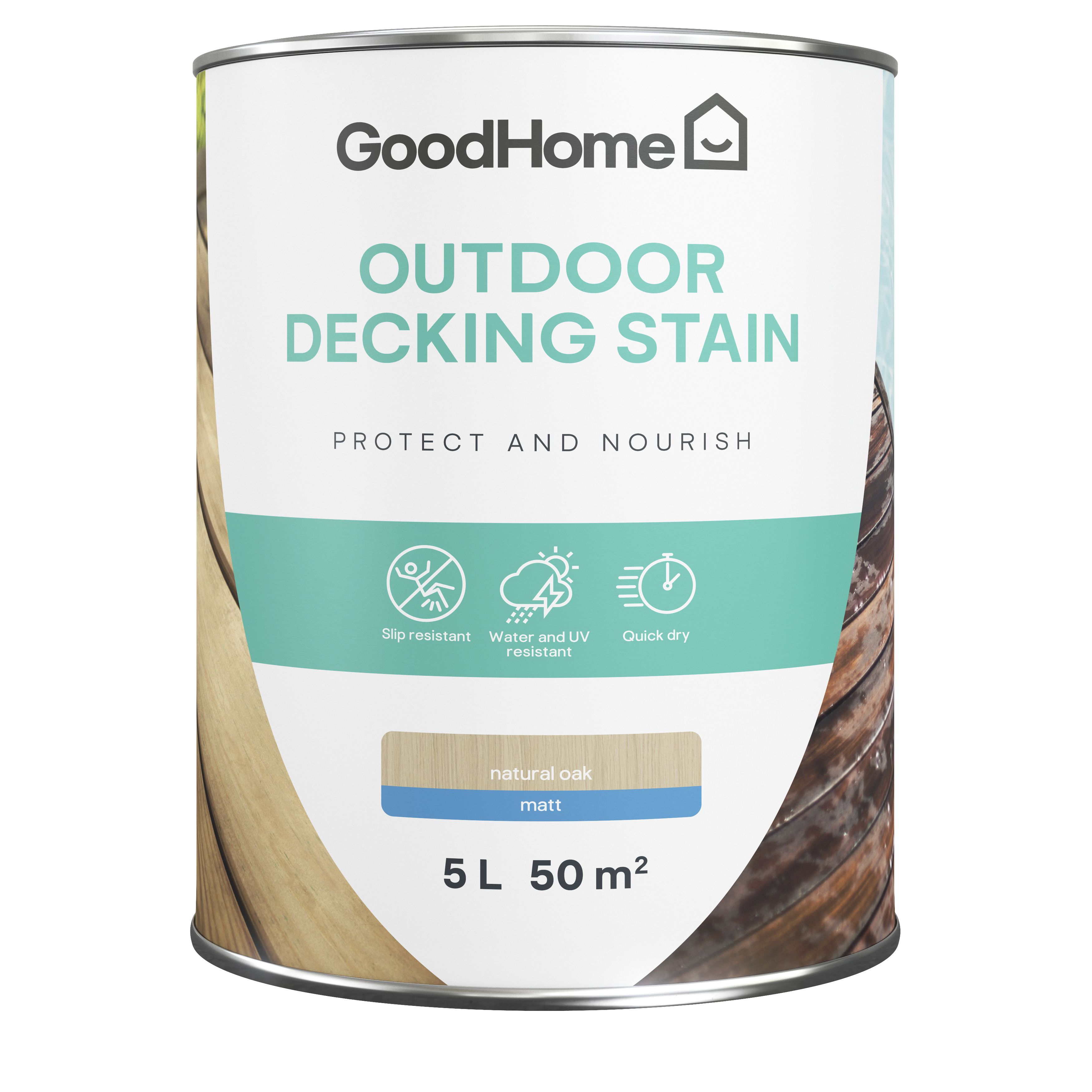 GoodHome Natural oak Matt Quick dry Decking Wood stain, 5L