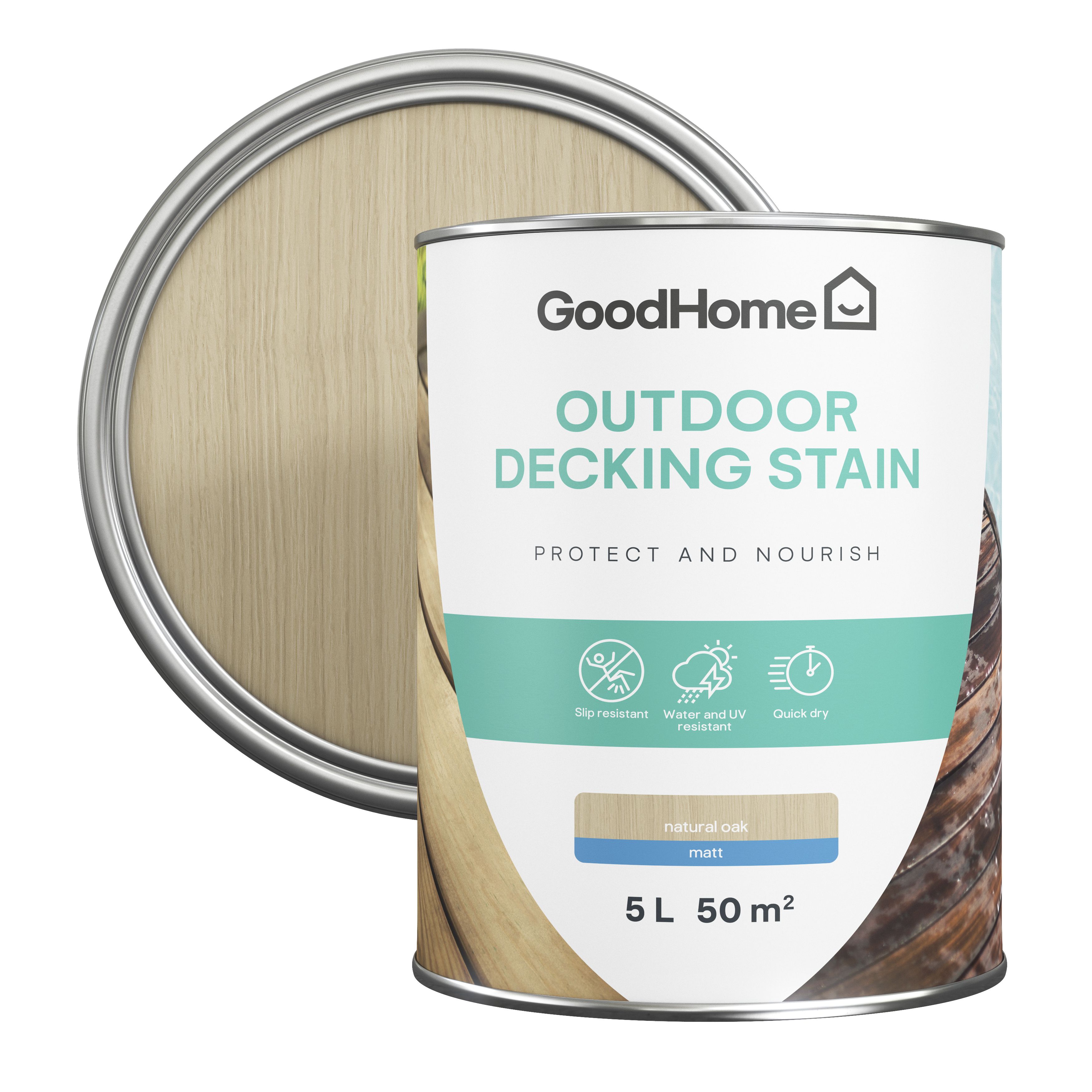 GoodHome Natural oak Matt Quick dry Decking Wood stain, 5L