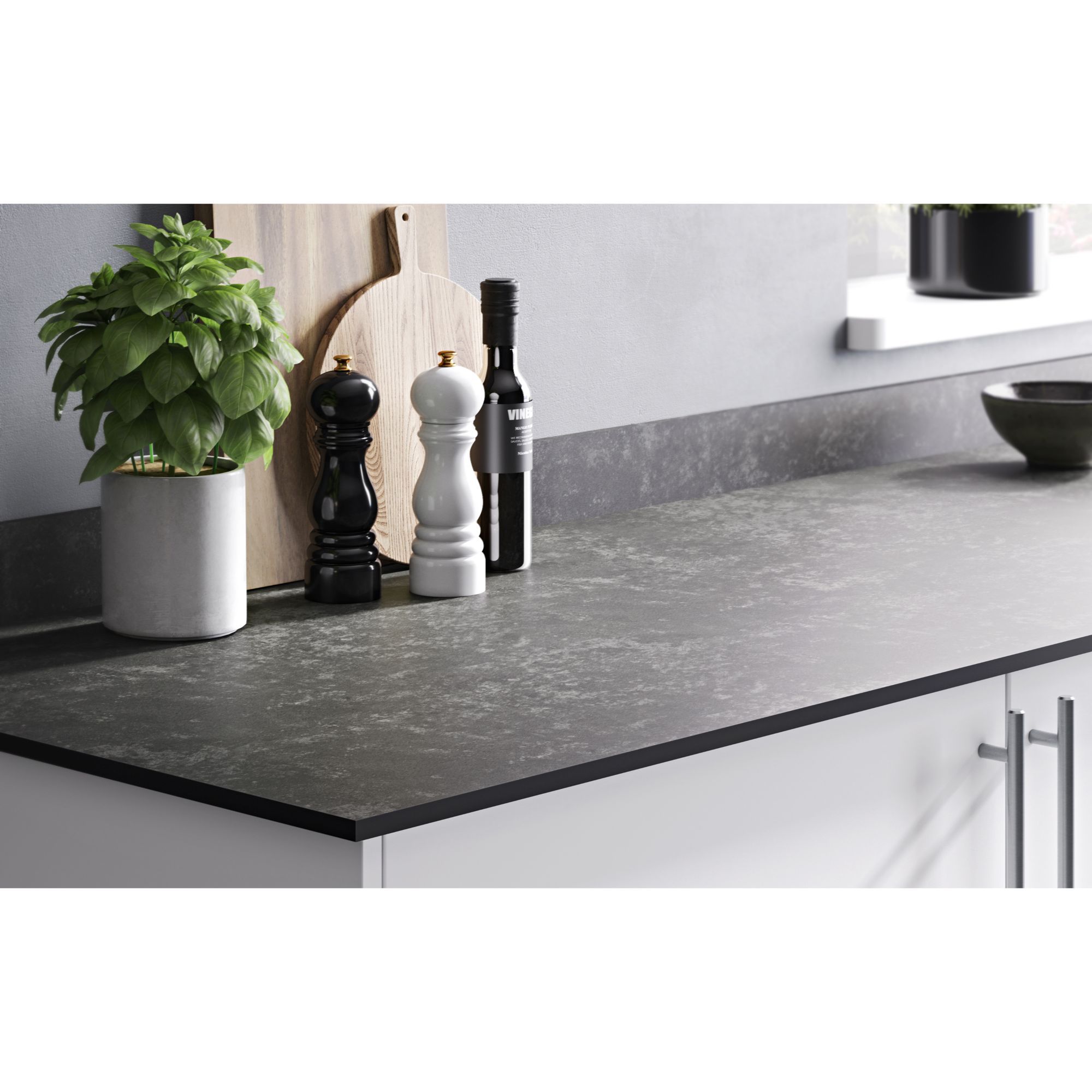 GoodHome Nepeta Grey Stone effect Paper & resin Upstand (L)3000mm