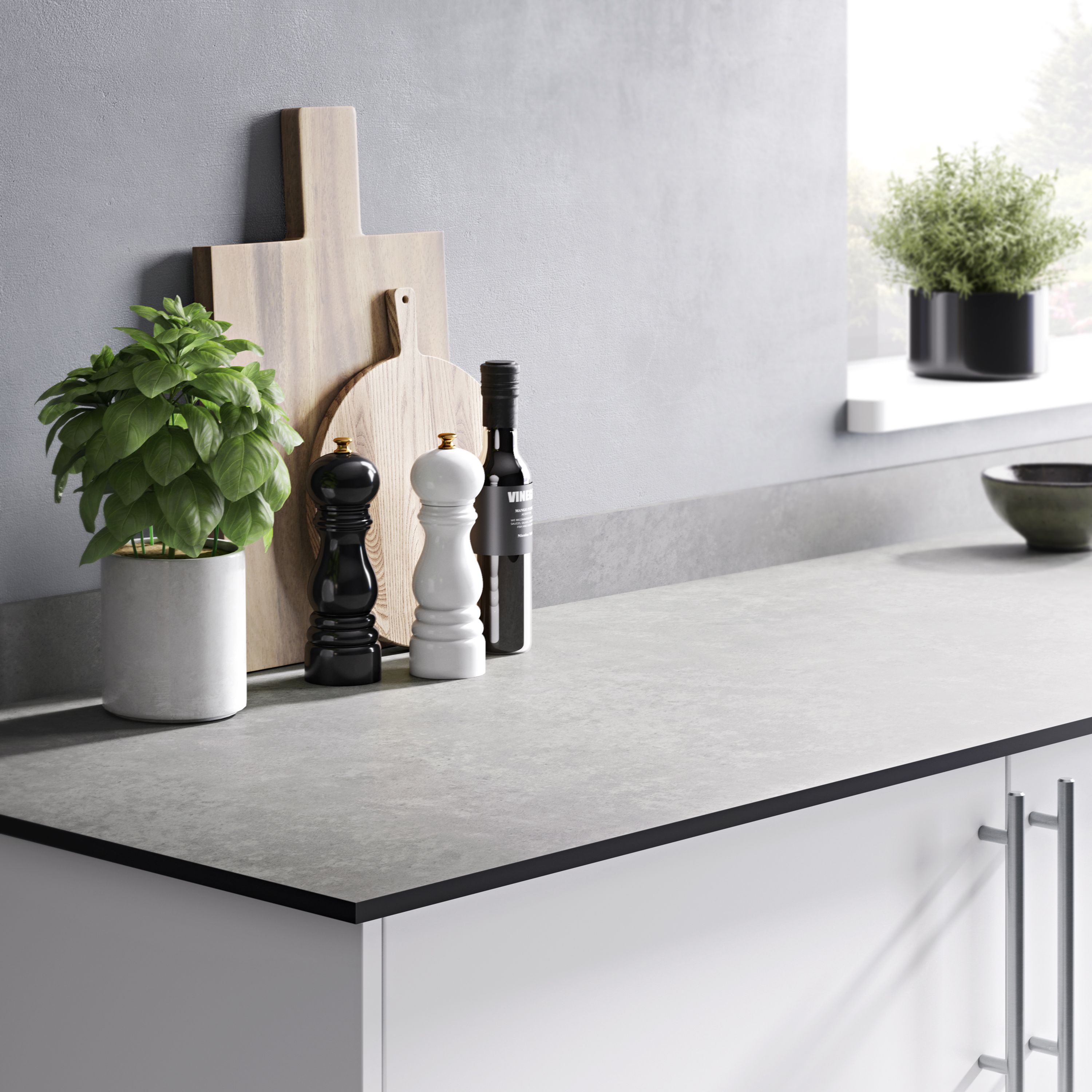 GoodHome Nepeta Grey Stone effect Paper & resin Upstand (L)3000mm