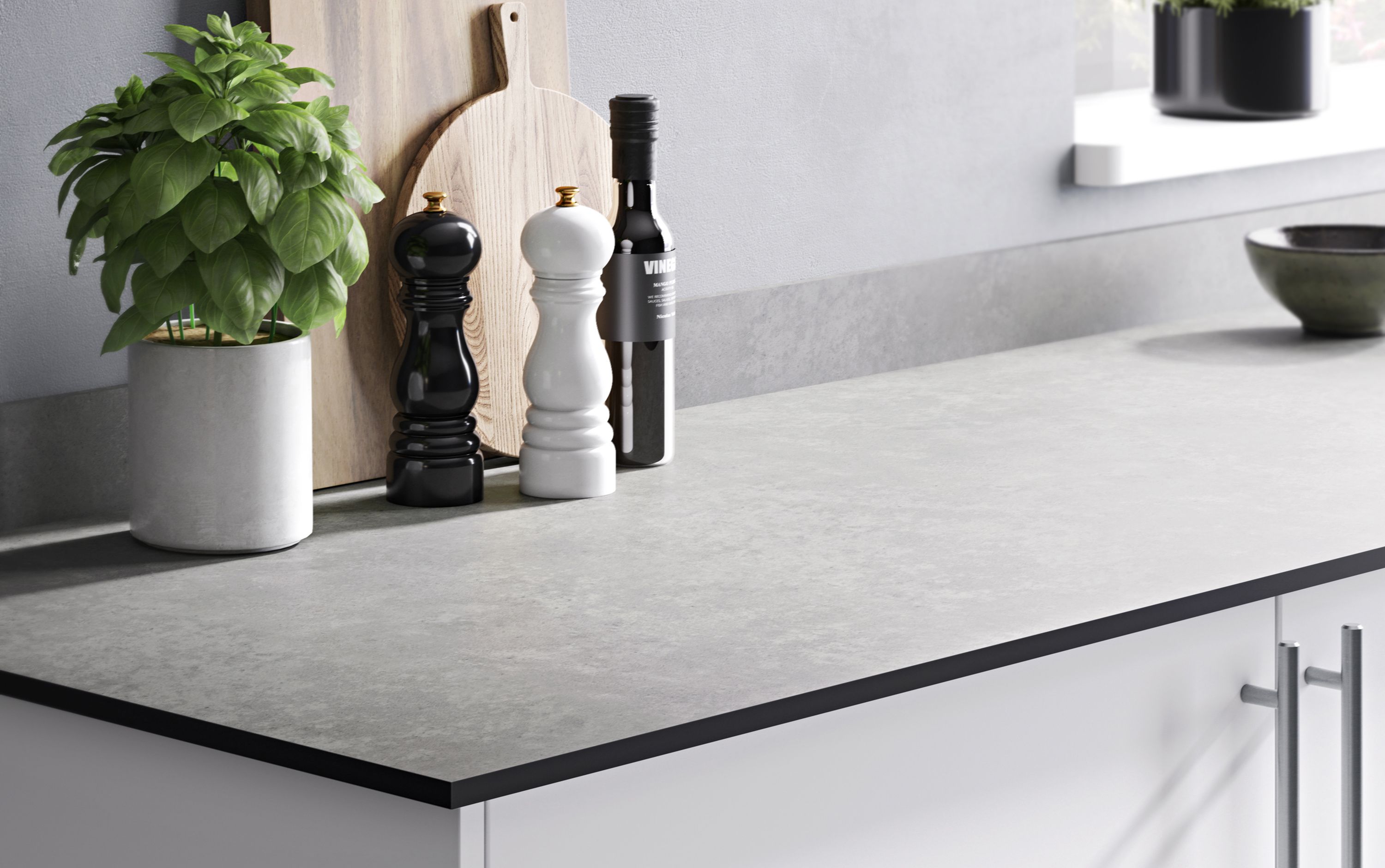 GoodHome Nepeta Grey Stone effect Paper & resin Upstand (L)3000mm