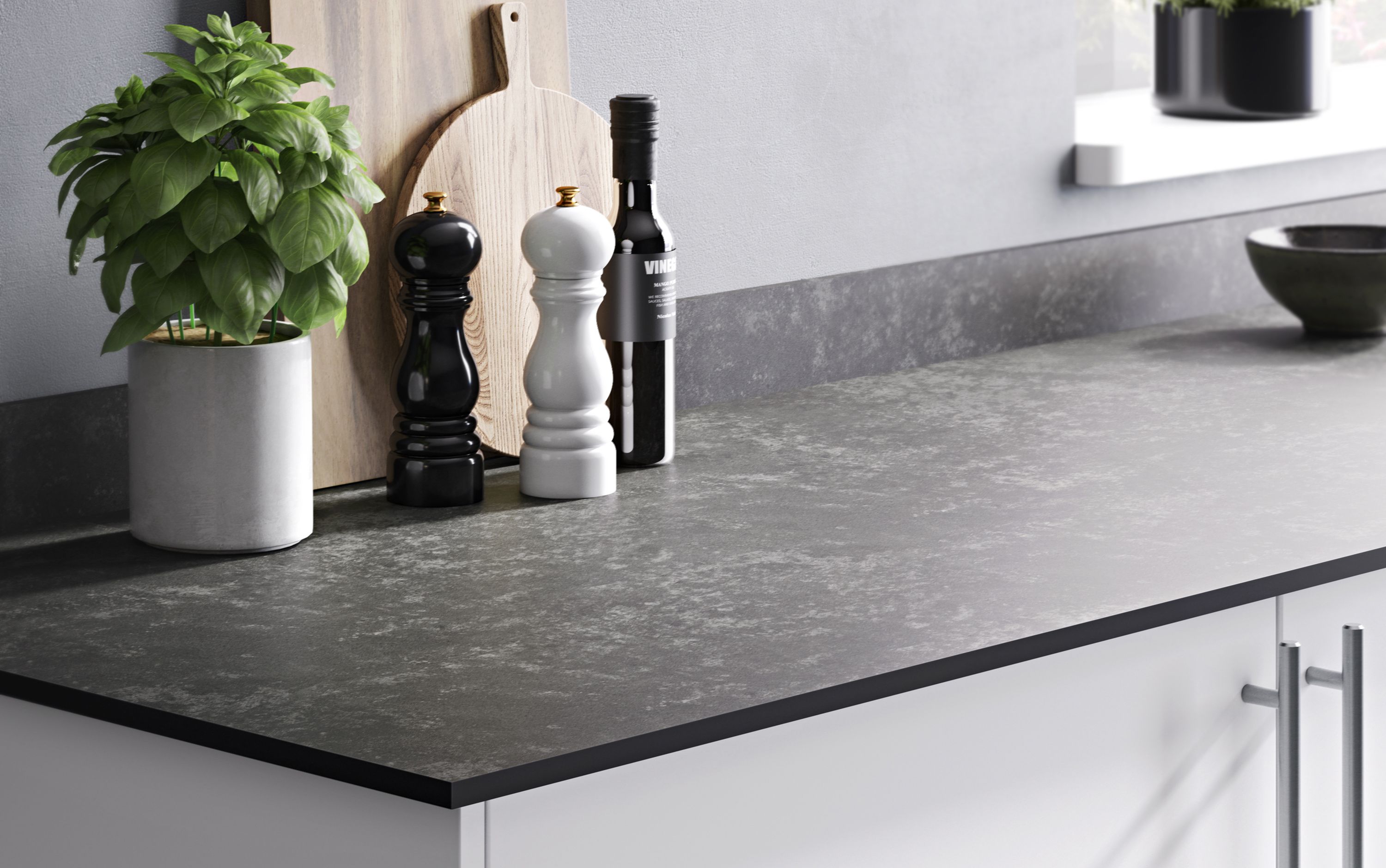 GoodHome Nepeta Grey Stone effect Paper & resin Upstand (L)3000mm