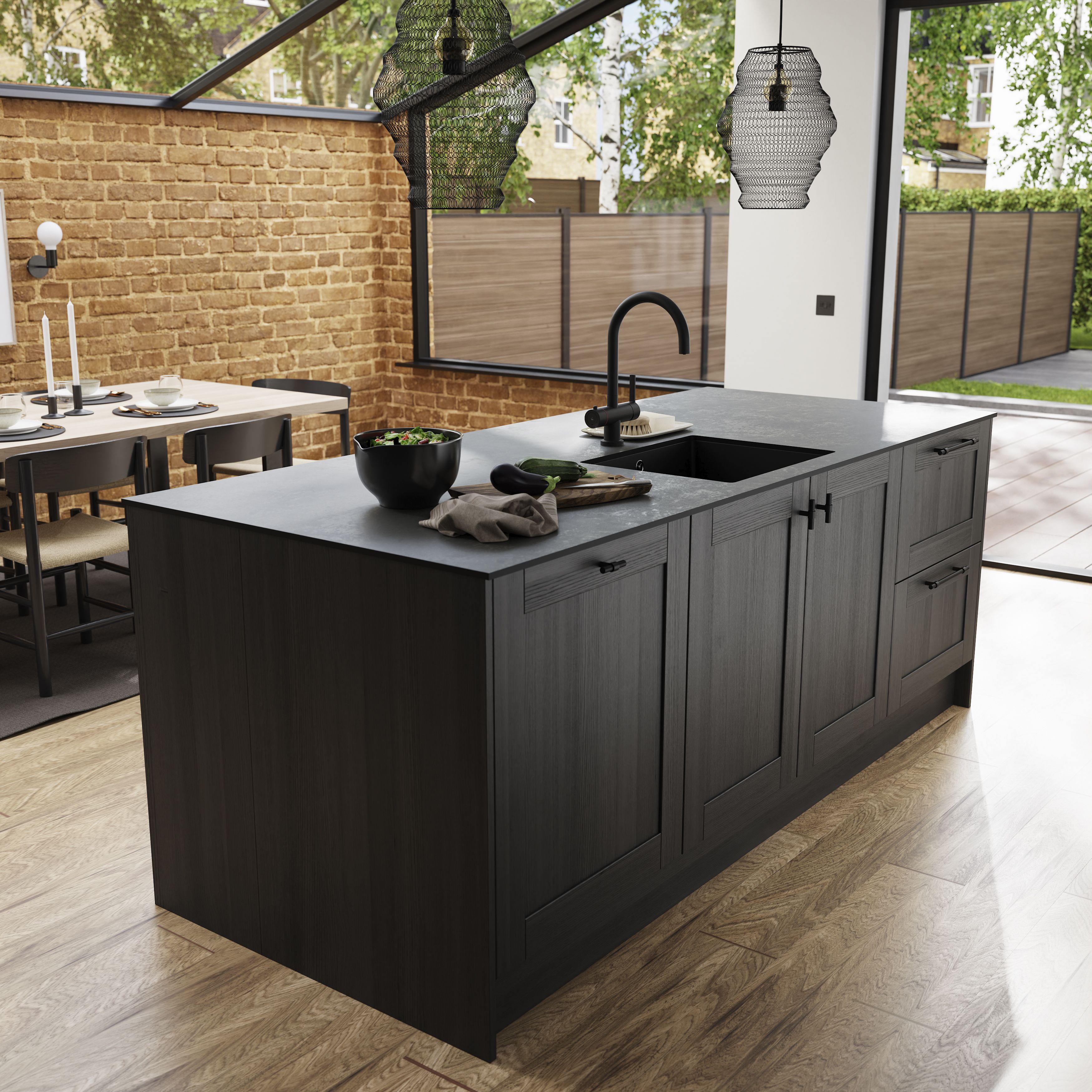GoodHome Nepeta Grey Stone effect Paper & resin Upstand (L)3000mm