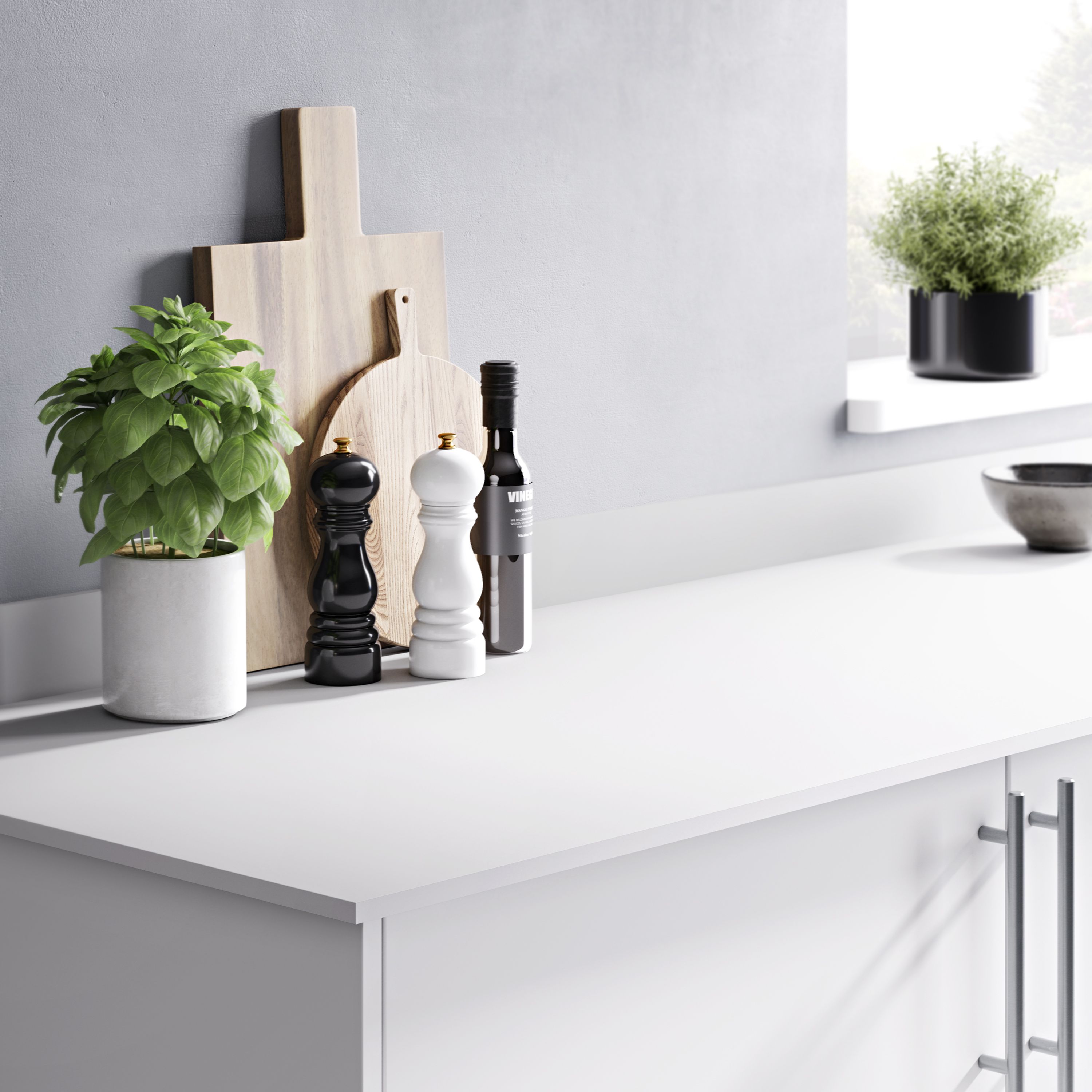 GoodHome Nepeta White Stone effect Paper & resin Upstand (L)3000mm