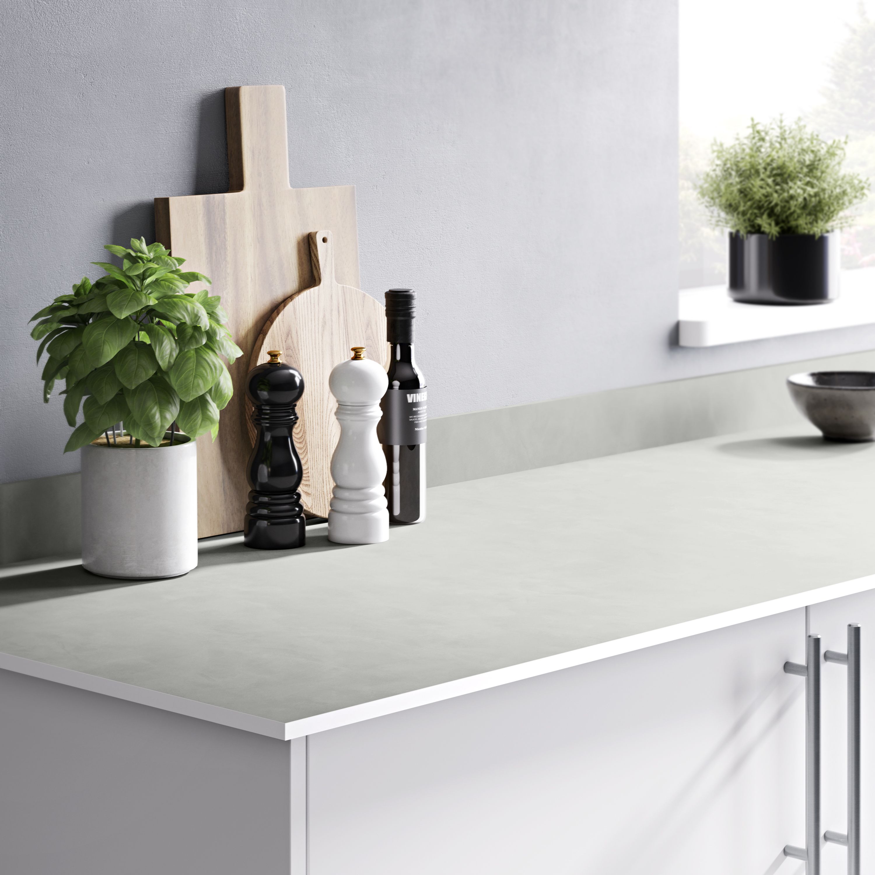 GoodHome Nepeta White Stone effect Paper & resin Upstand (L)3000mm