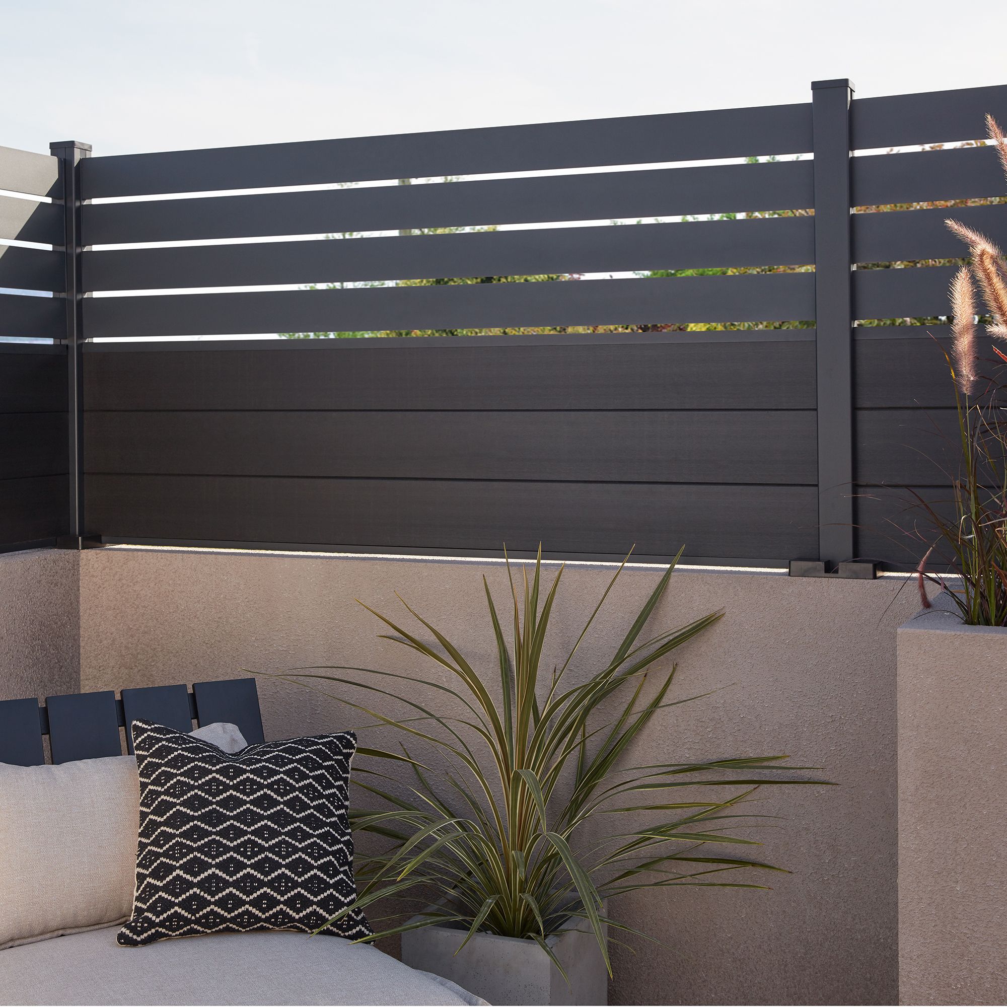 GoodHome Neva Slat design Untreated Metal 1/4 Fence panel (W)1.79m (H)0.44m