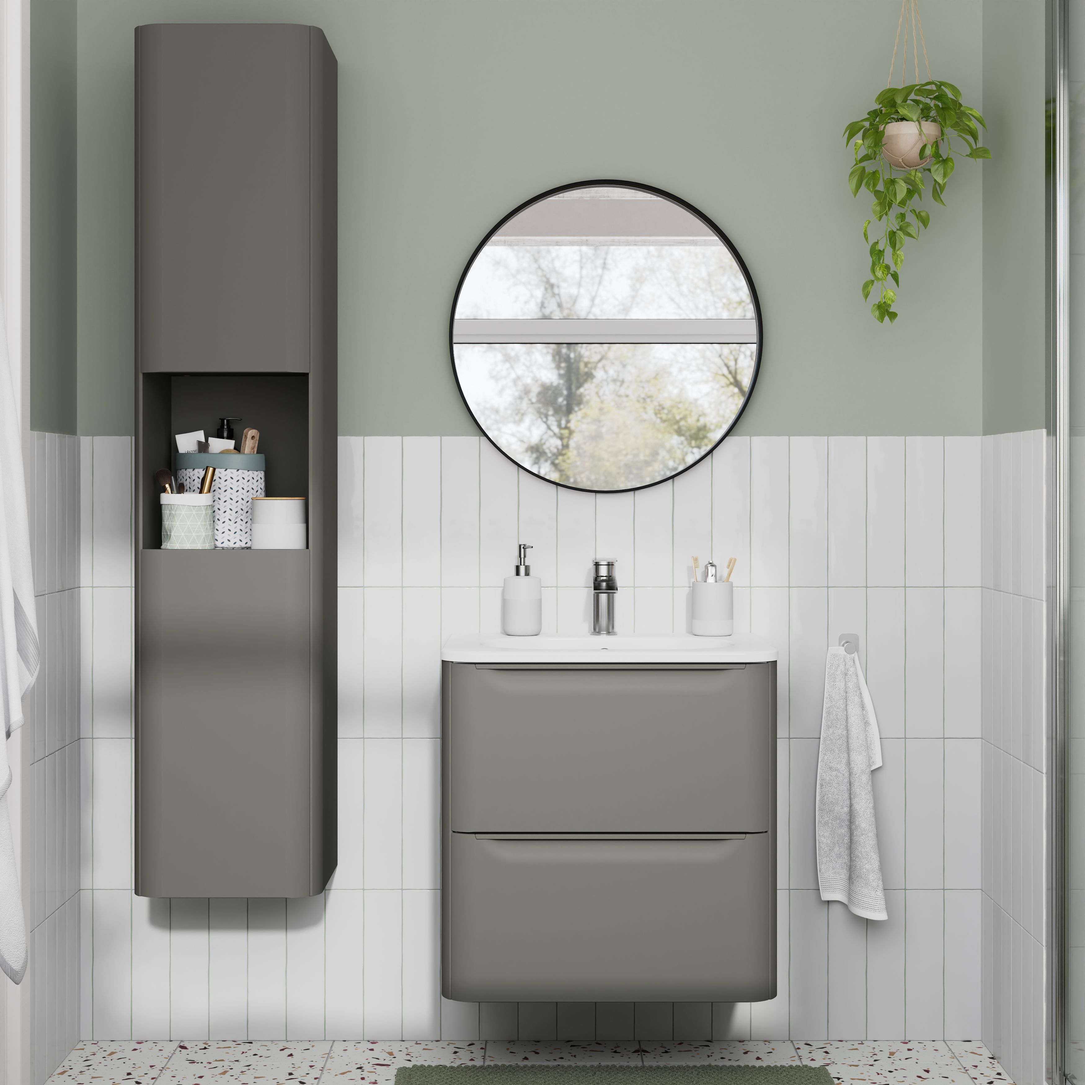 GoodHome Nevado Standard Matt Green Wall-mounted Bathroom Vanity unit (H)60cm (W)60cm