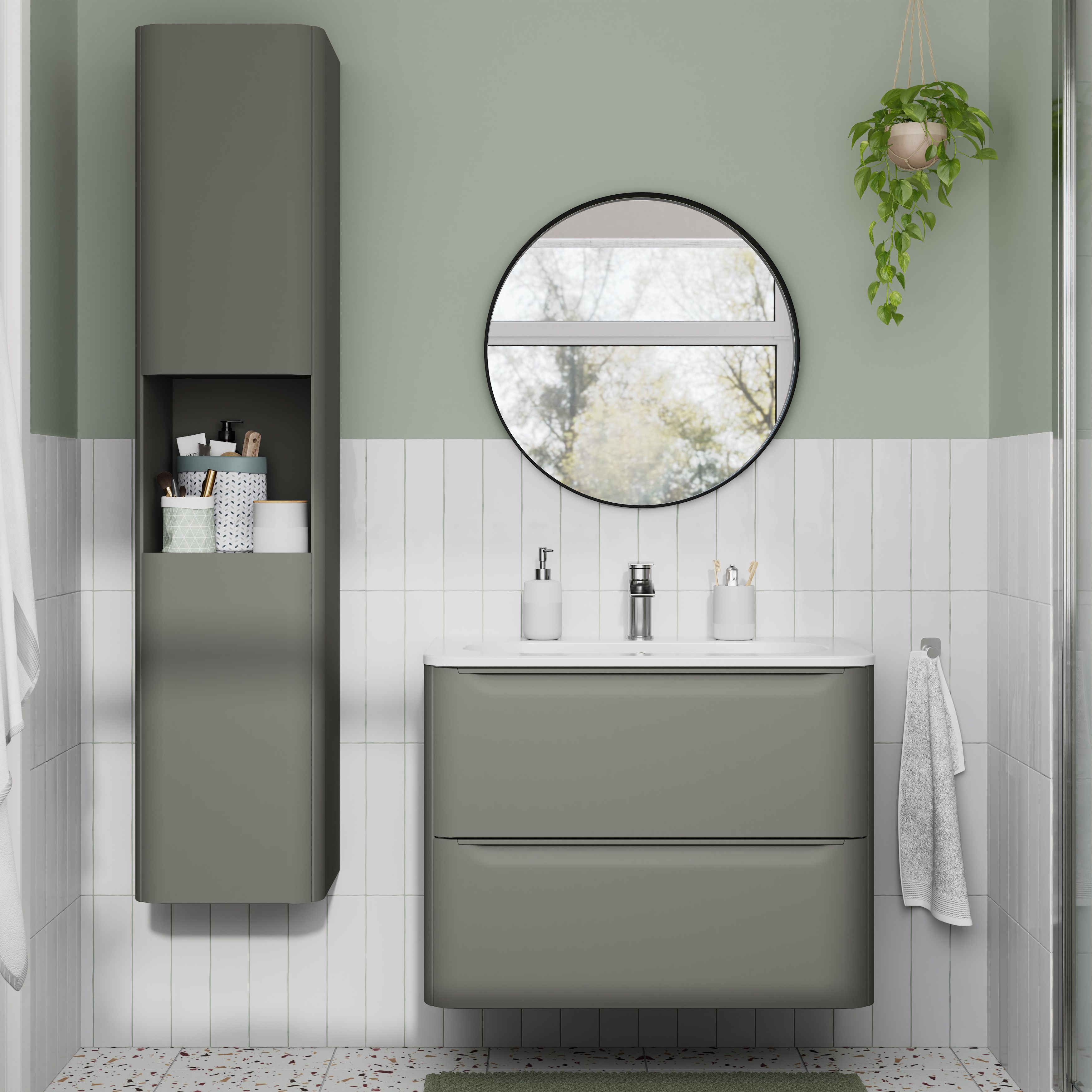 GoodHome Nevado Standard Matt Green Wall-mounted Bathroom Vanity unit (H)60cm (W)80cm