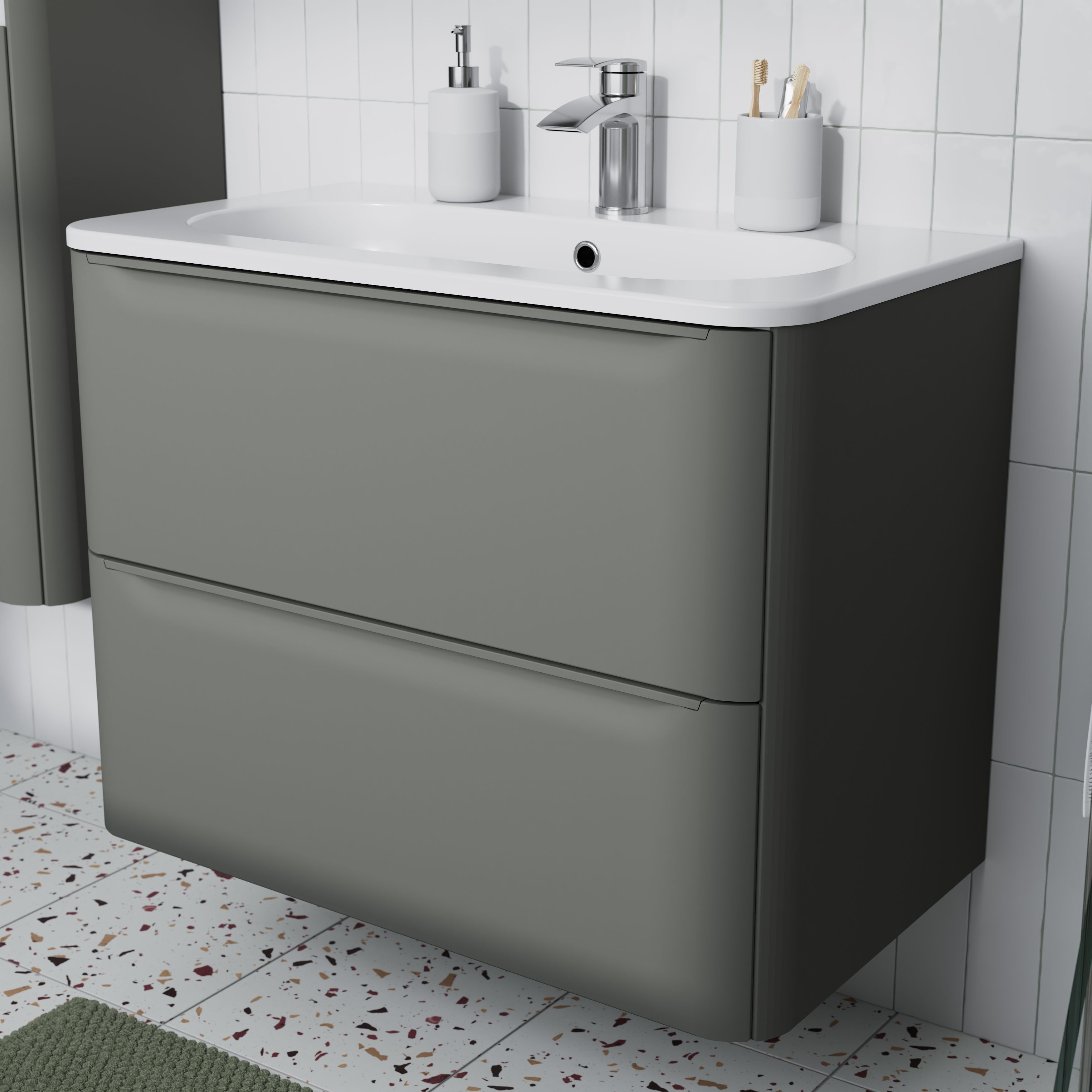 GoodHome Nevado Standard Matt Green Wall-mounted Bathroom Vanity unit (H)60cm (W)80cm