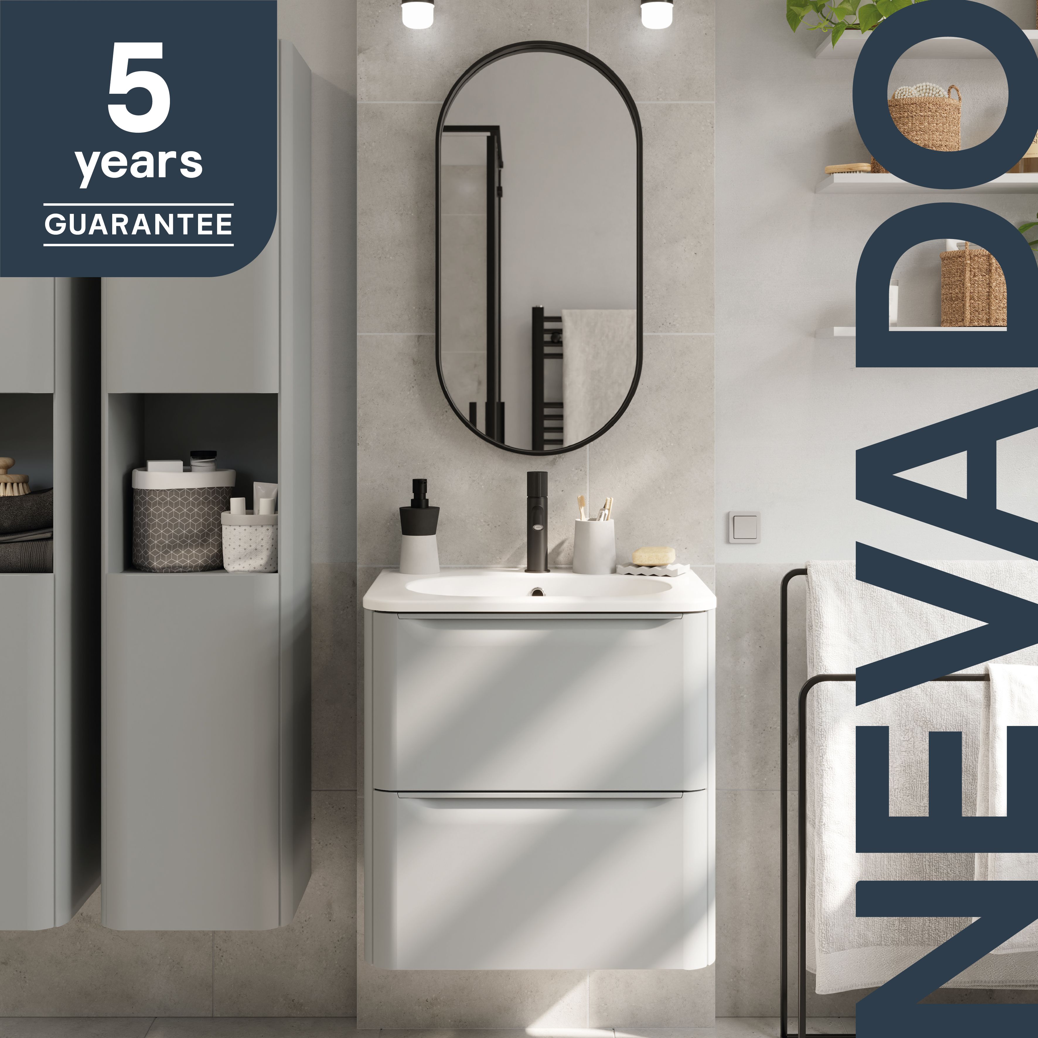 GoodHome Nevado Standard Matt Grey Wall-mounted Bathroom Vanity unit (H)60cm (W)60cm