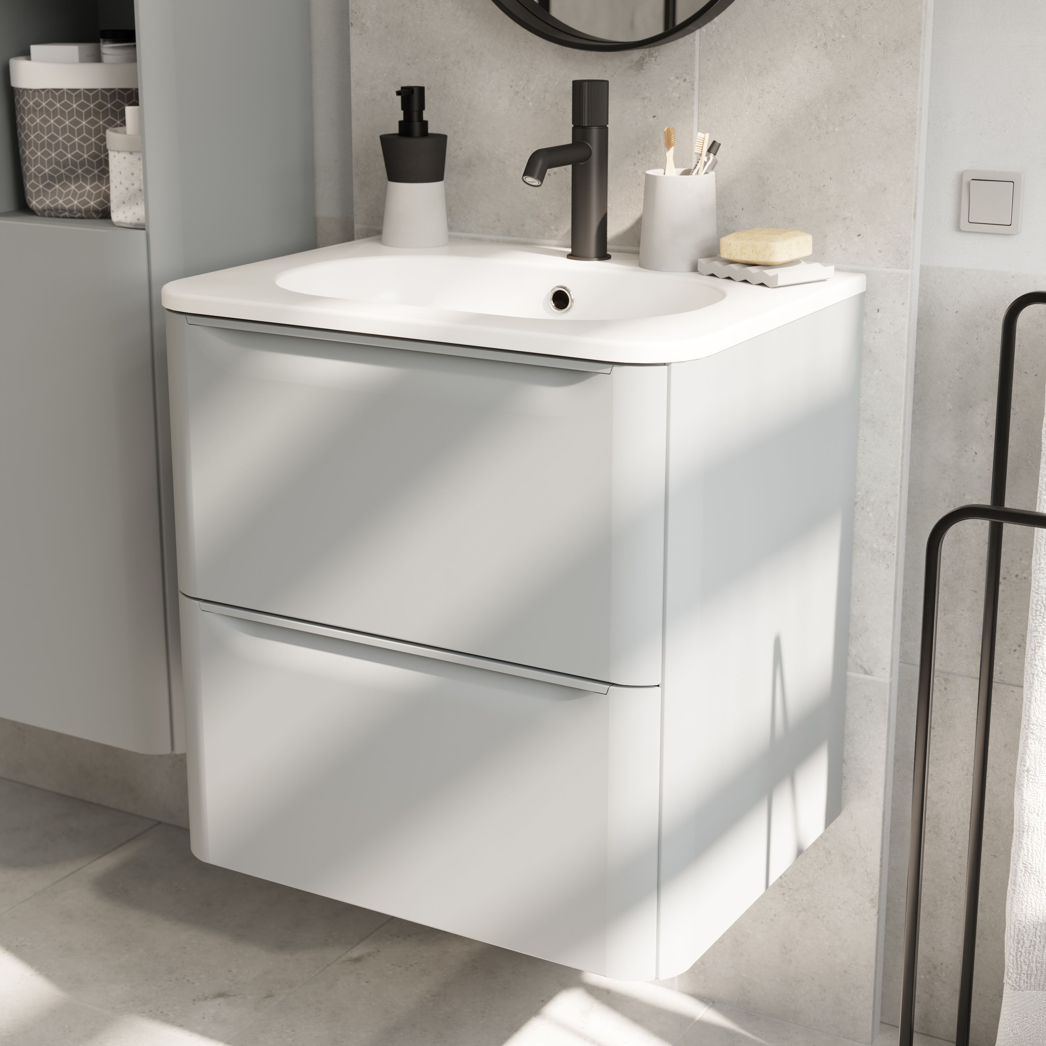 GoodHome Nevado Standard Matt Grey Wall-mounted Bathroom Vanity unit (H)60cm (W)60cm