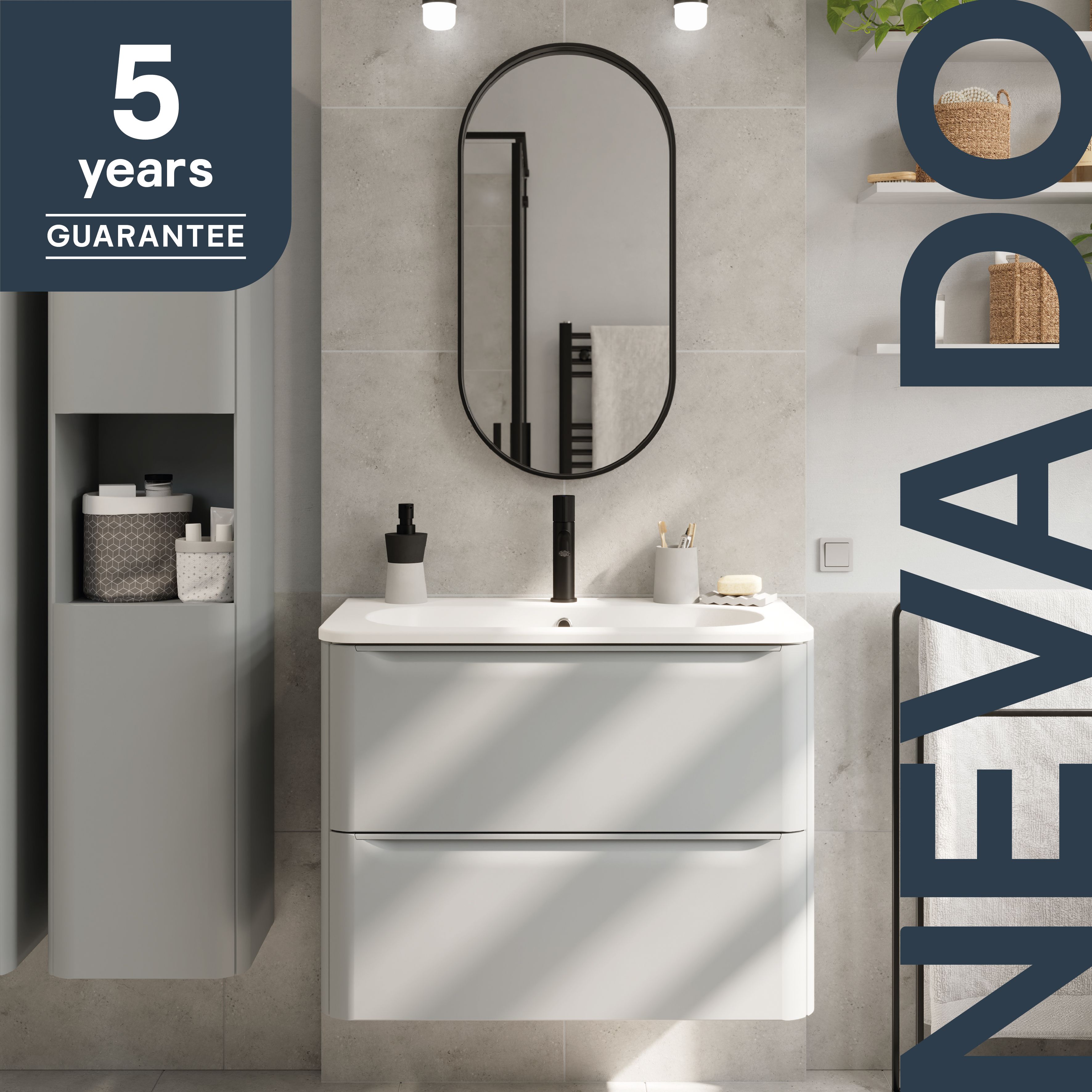 GoodHome Nevado Standard Matt Grey Wall-mounted Bathroom Vanity unit (H)60cm (W)80cm